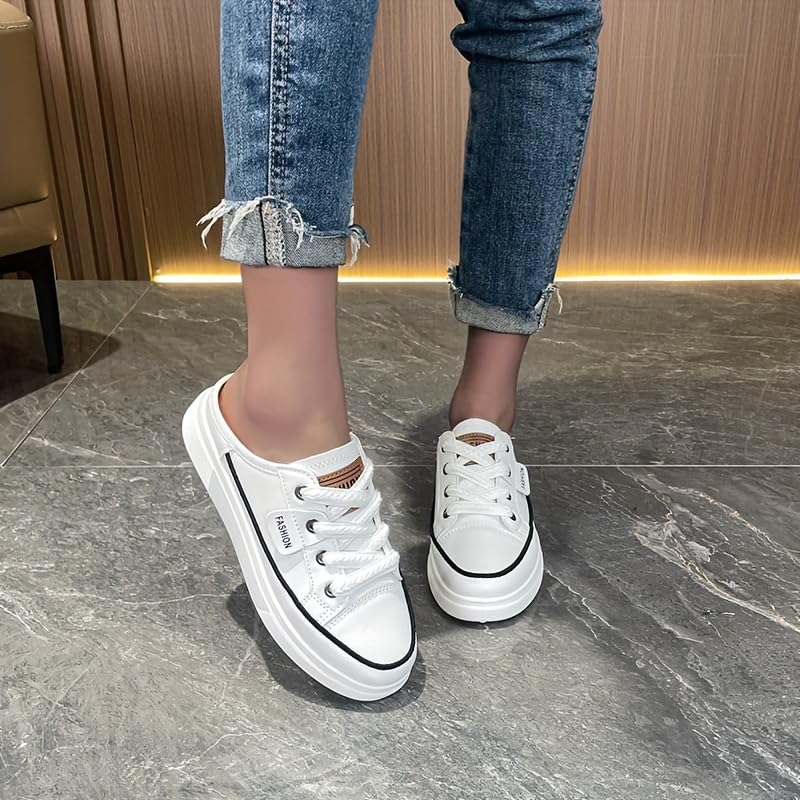 Women's Flat Mule Sneakers, Slip On Backless Casual Lazy Shoes, Half Closed Toe Breathable Walking Daily Footwear4