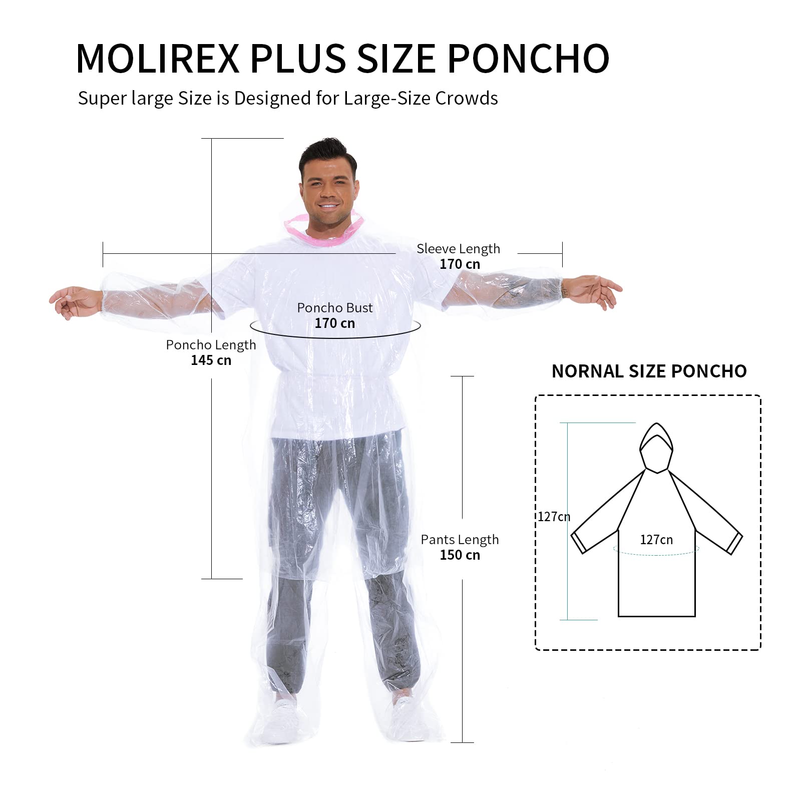 Einweg Regencape mit Kaputze, Übergröße transparent & wasserdicht für Erwachsene Regenponcho, 2 Stück Regenmäntel Regenhosen Anzug