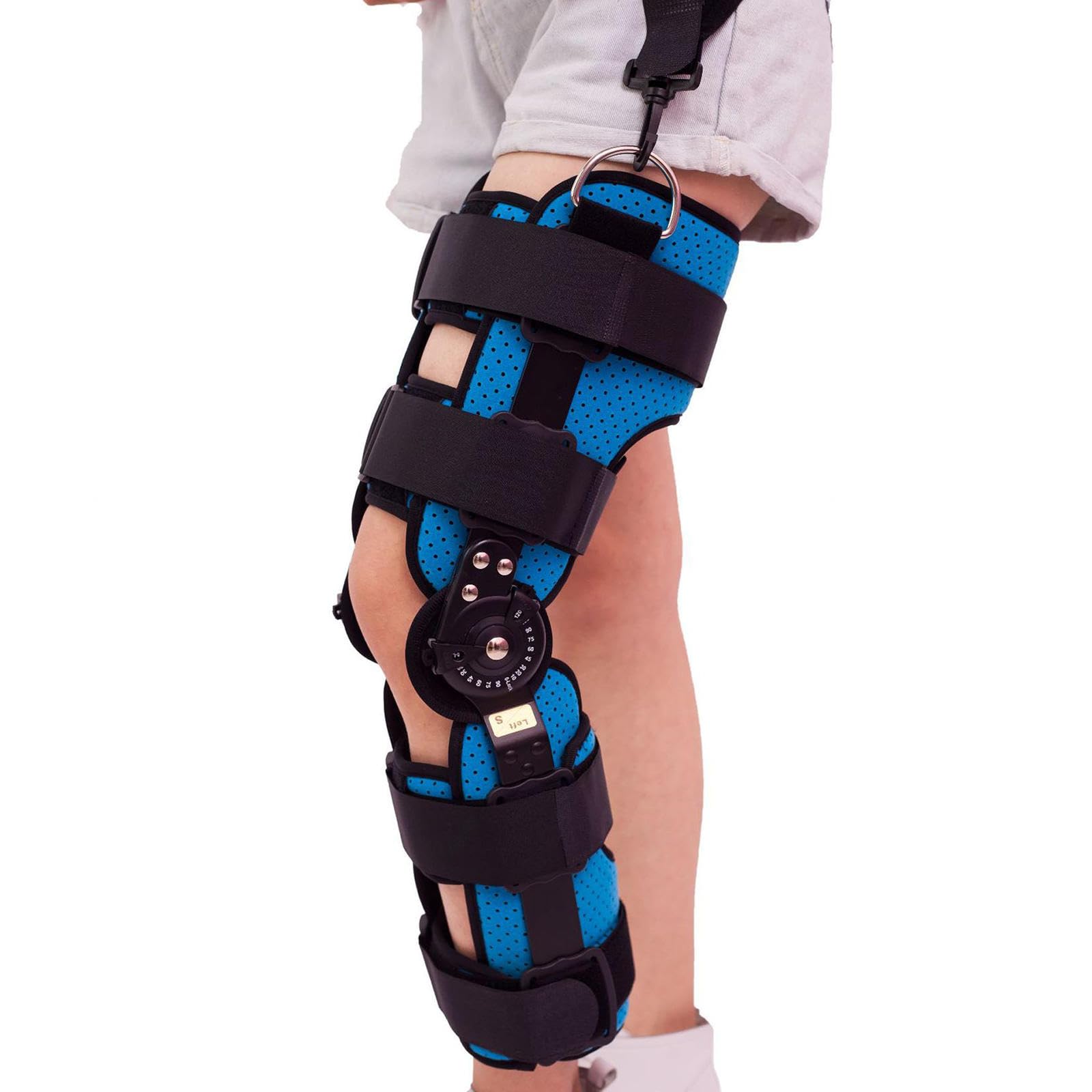 Rodillera con Bisagras con Estabilizadores Laterales Inmovilizador de Rodilla Ajustable Estabilización Bloqueo de Rodillera Soporte para Dolor de Rodilla para Hombres Mujeres,Left-S