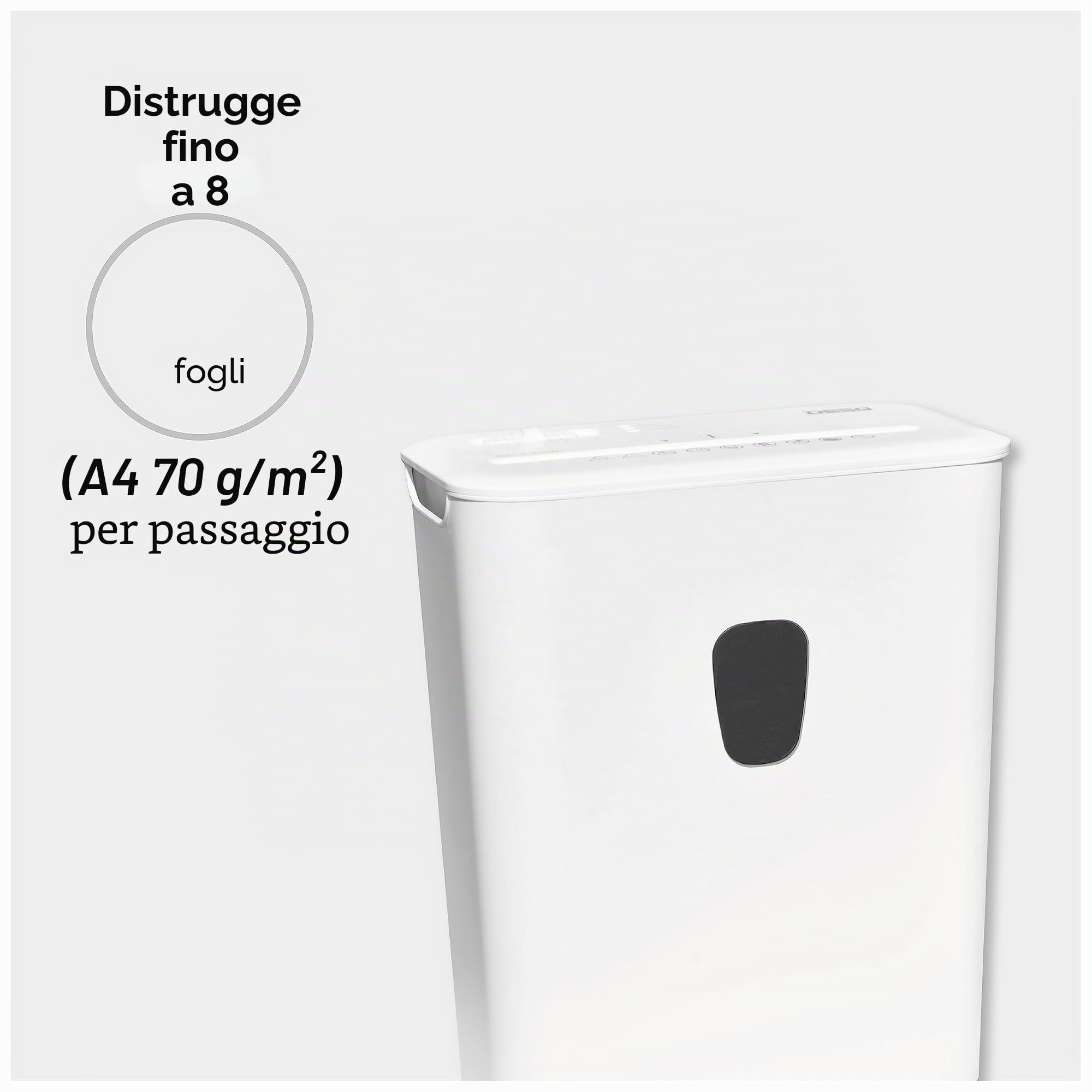 DESQ® Distruggidocumenti - 8 fogli, Taglio a particelle 4 x 38 mm, Livello di sicurezza P4, 15 litri, Funzionamento silenzioso, 5 min. Non stop, Per uso domestico e in ufficio, Dutch design