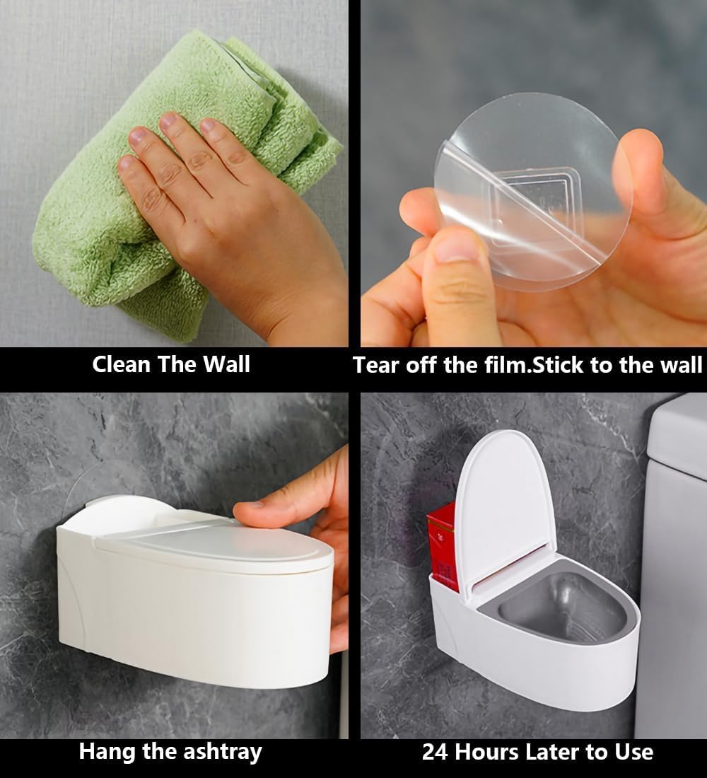 Potency Wall Mounted Toilet Shaped Ashtray Cute Ash Tray with Cigarette Holder Stainless Steel Wall Mount Ash Tray for Bathroom Balcony Office Car Table Bar Home - White 1