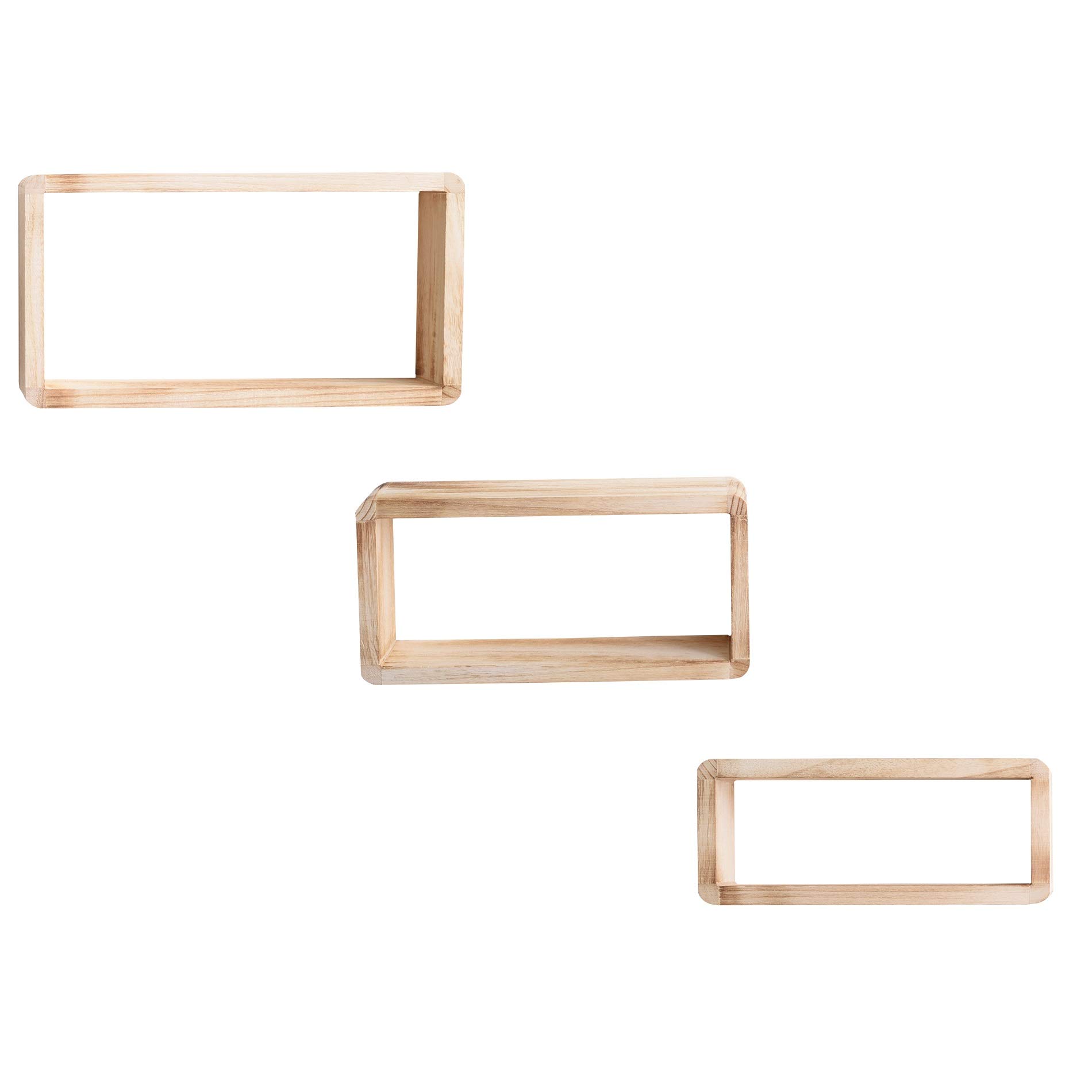 Rebecca Mobili Set 3 Etageres Murales Rectangles en Bois, Marron, Style Shabby Rustique, Cuisine Chambre – Dimensions: 39 x 21 x 10 cm (HxLxL) - Art. RE4079