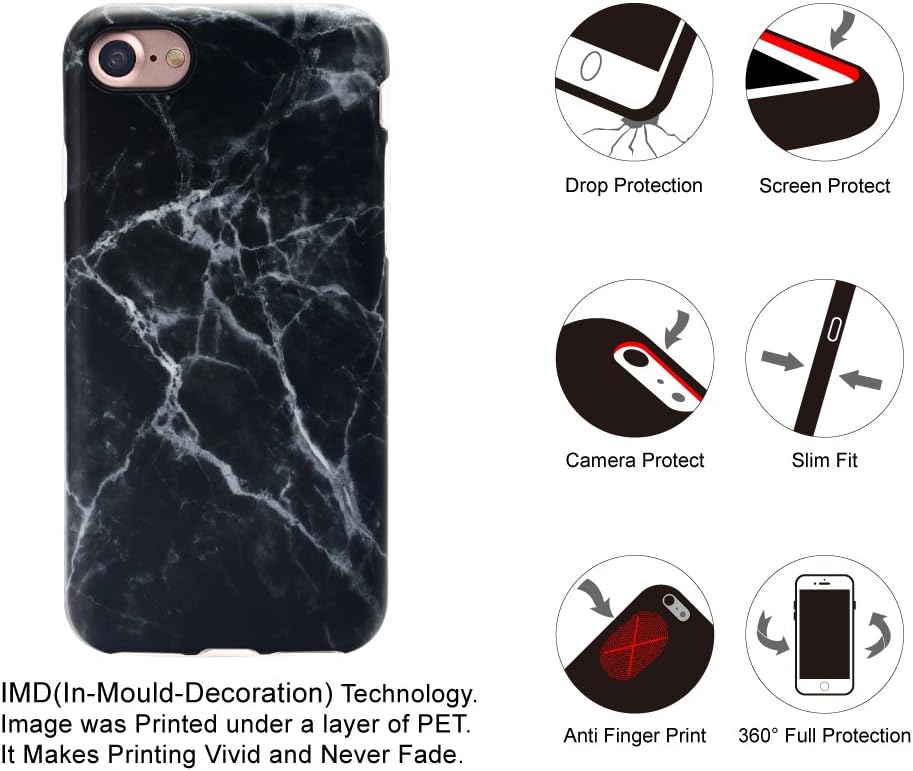 GOLINK 4.7" iPhone 7 Case/iPhone 8/SE 2 Case, Slim-Fit Anti-Scratch Shock Proof Anti-Finger Print Flexible TPU Gel Case for iPhone 7/iPhone 8 - Black Marble III
