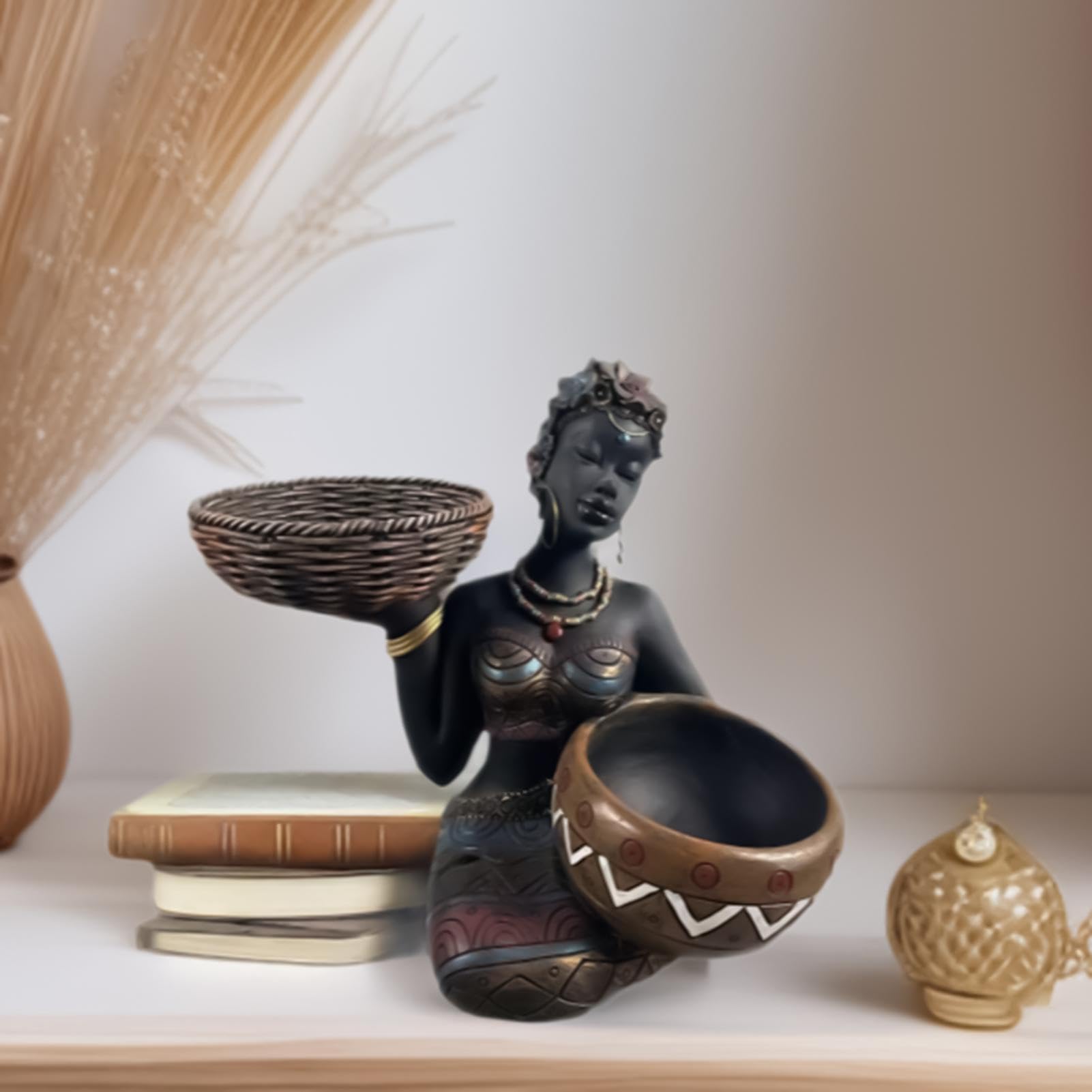 Statue africane per la decorazione della casa, donna seduta con