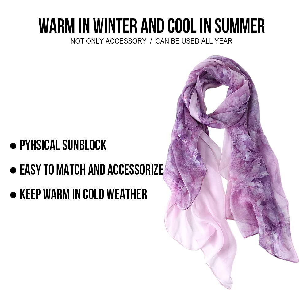 STORY OF SHANGHAI Sciarpa di 100% Seta da Donna Foulard Chiffon con Fantasie Orientale Semi-Trasparente