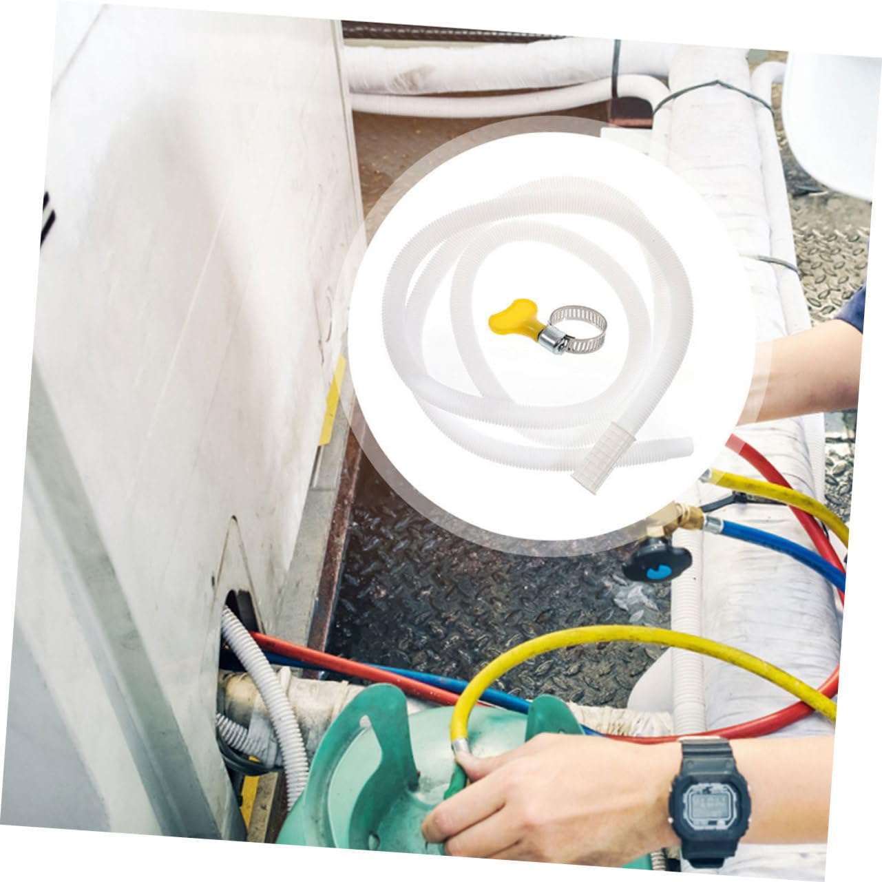 ABOOFAN Manguera de Drenaje para Aire Acondicionado con Abrazadera, Tubo Flexible de PE y Acero Inoxidable, Fácil Instalación y Prevención de Goteos Exterior