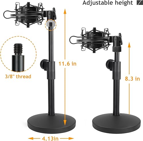 Miniatura 5 de Soporte de micrófono de escritorio AT2020, soporte de micrófono de mesa ajustable con soporte de choque de micrófono para Audio Technica AT2020