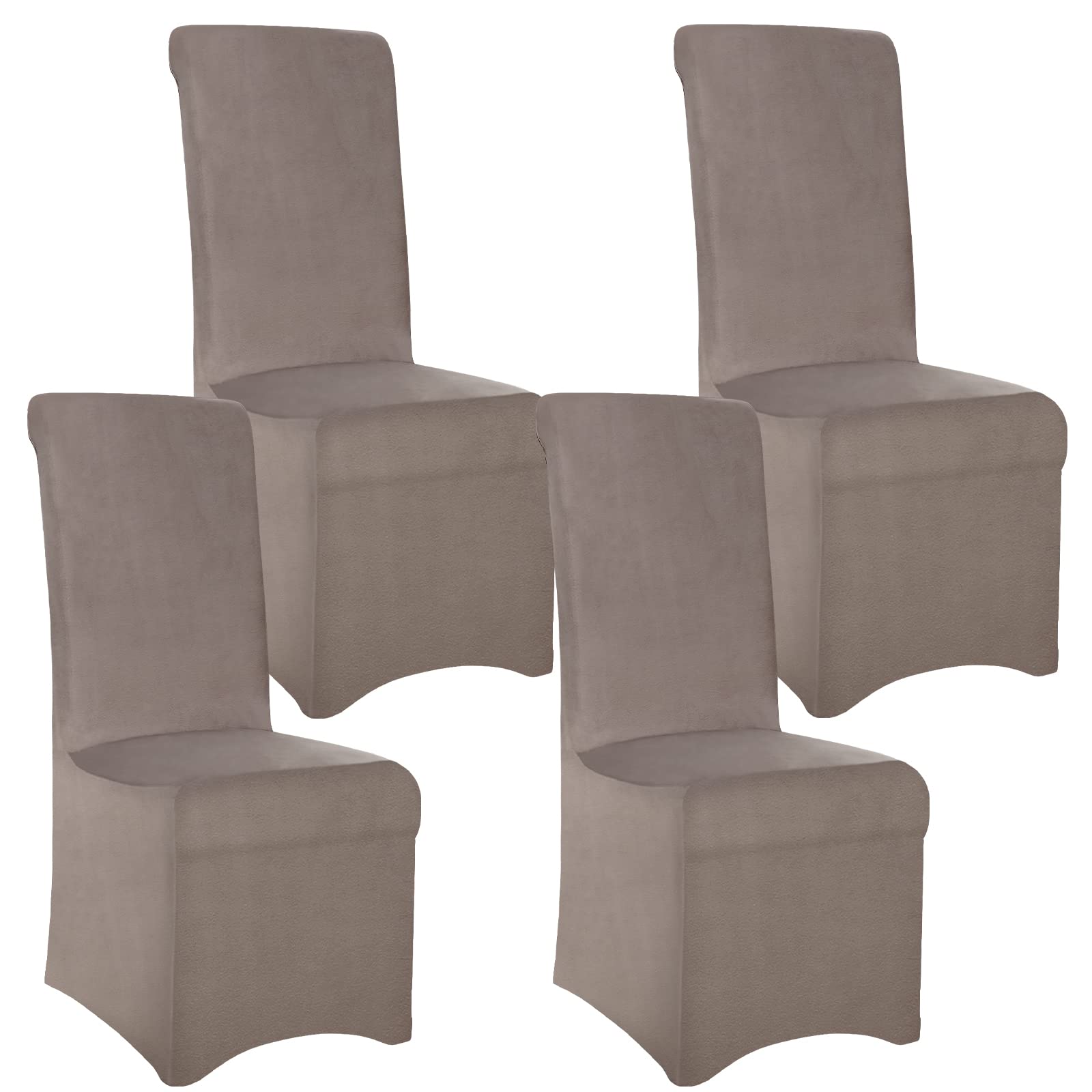 Velvet Stretch Dining Chair Covers Set of 4 Long Dining Chair Slipcovers High Back Chair Covers for Dining Room Kitchen Party Restaurant, Brown