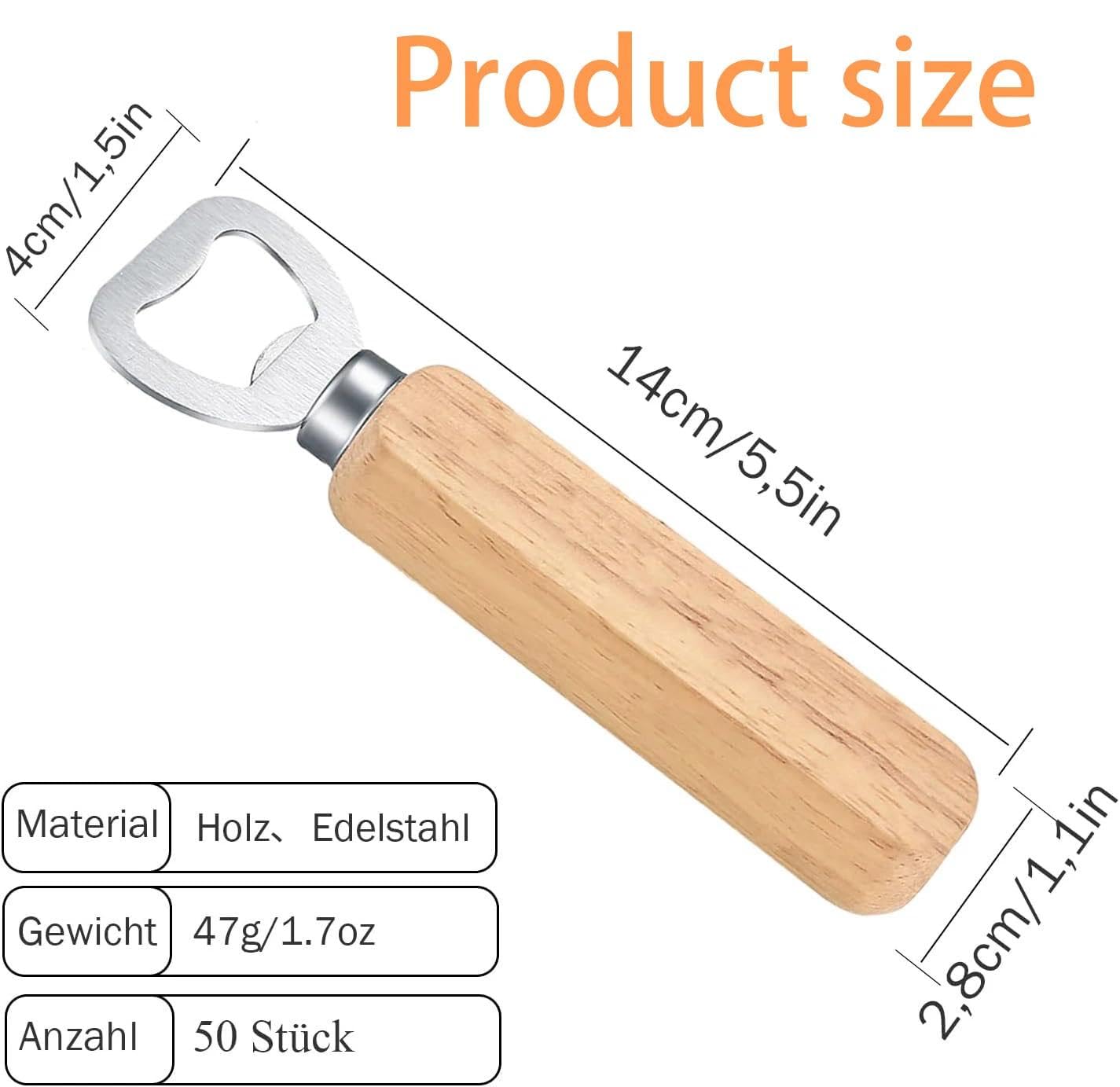 Apribottiglie in legno, apribottiglie per birra, apribottiglie con manico in legno, regalo per uomini e amanti della birra, 50 pezzi