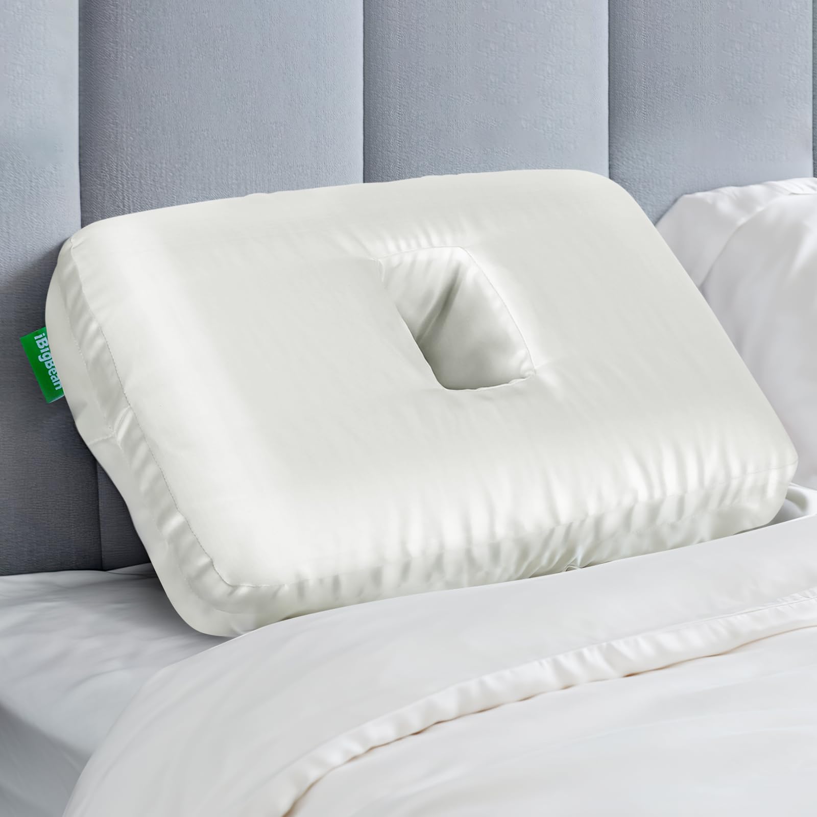 ibigbean Ear Piercing Pillow - Breathable Big Ear Hole Pillow - with Satin Smooth Pillowcase - 15.9''L x 11''W x 4''H - Come with Portable Backpack