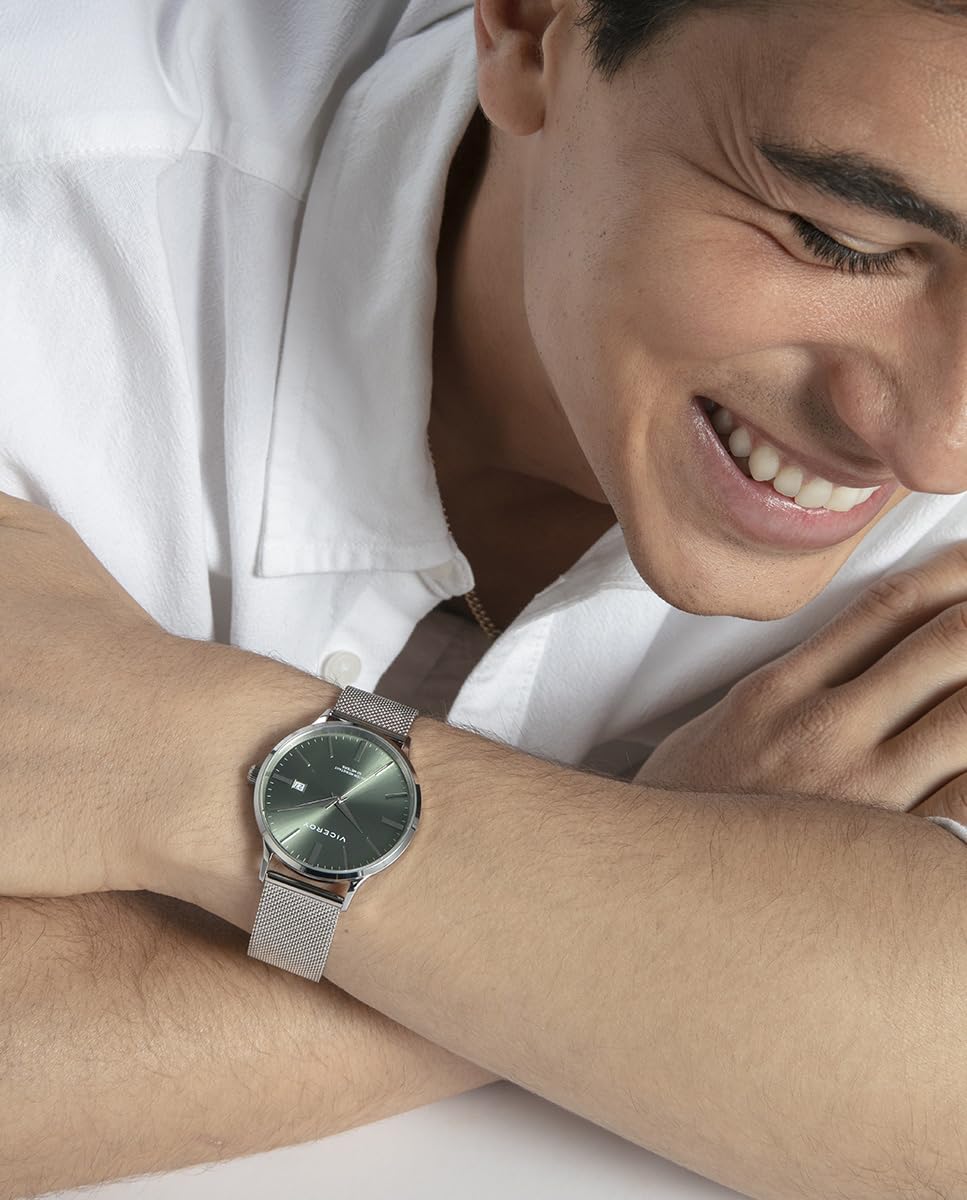 Viceroy Reloj Hombre Elegante para Vestir de Acero Inoxidable - 41 mm - Movimiento de Cuarzo - Bisel Dorado - 401497