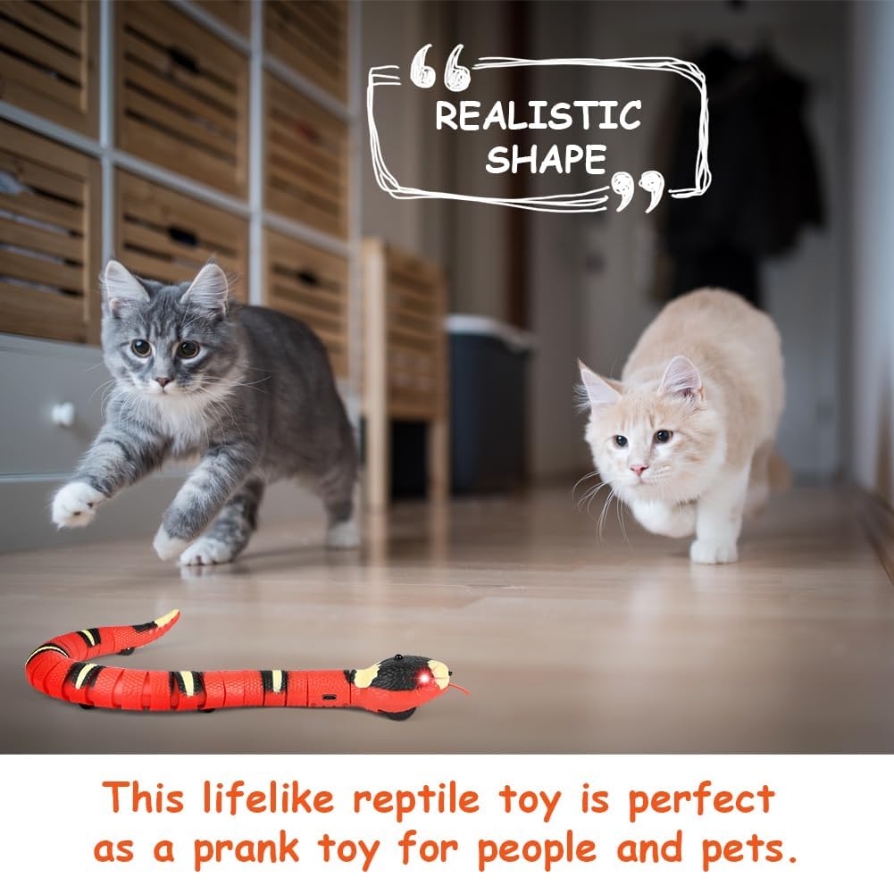 Adiwo Serpente Giocattolo per Gatti, Serpente Giocattolo USB Ricaricabile con Smart Sensing, Giocattolo Serpente Elettrico per Gatti, Coda Ostillante e Lingua Movibile Giocattoli Interattivi per Gatti
