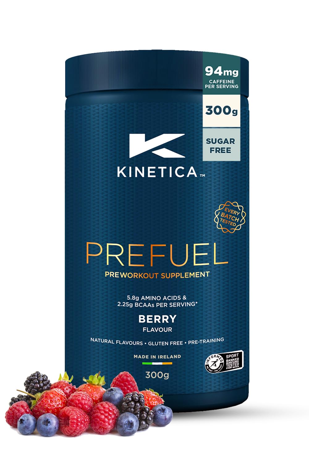 Kinetica Prefuel, Pre Workout Supplement, 5.9G Amino Acids & 2.3G Bcaa'S Per Serving, 30 Servings, Berry, 300G
