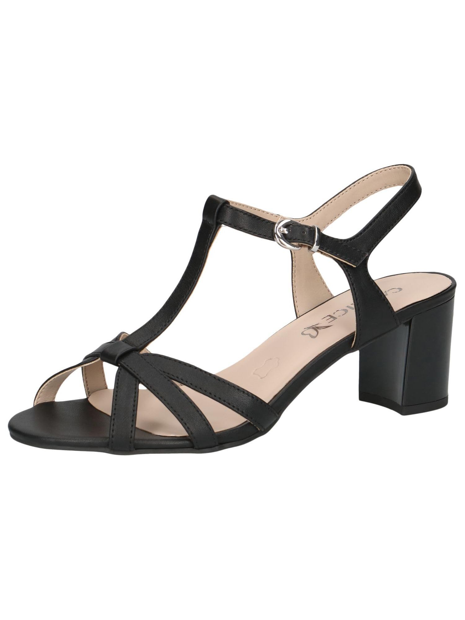 CAPRICE Women Sandals with Heel Leather Block Heel, Black (Black Nappa), 3.5 UK