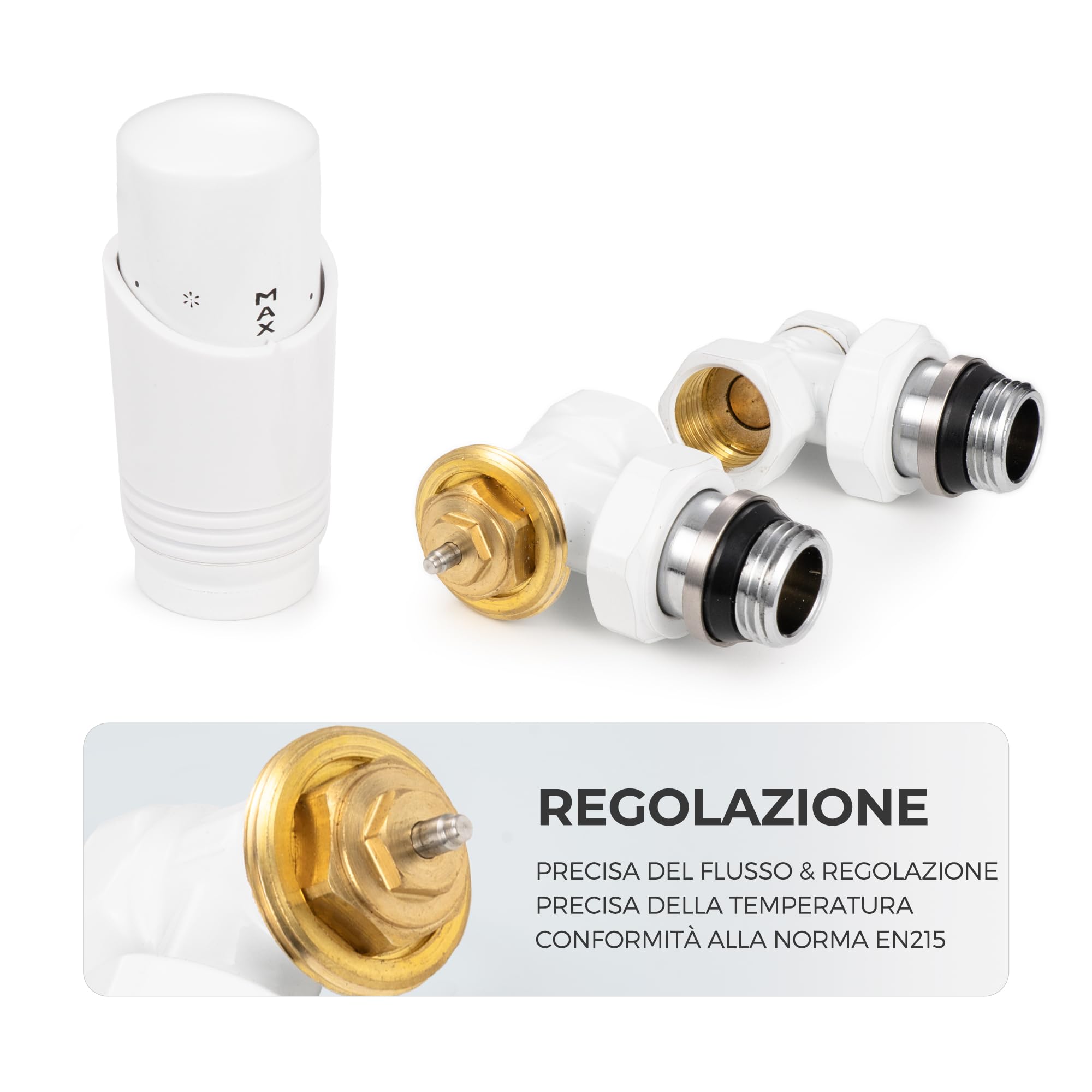 Vancoco Valvola termostatica G1/2 con anello di tenuta per radiatori, bianco +