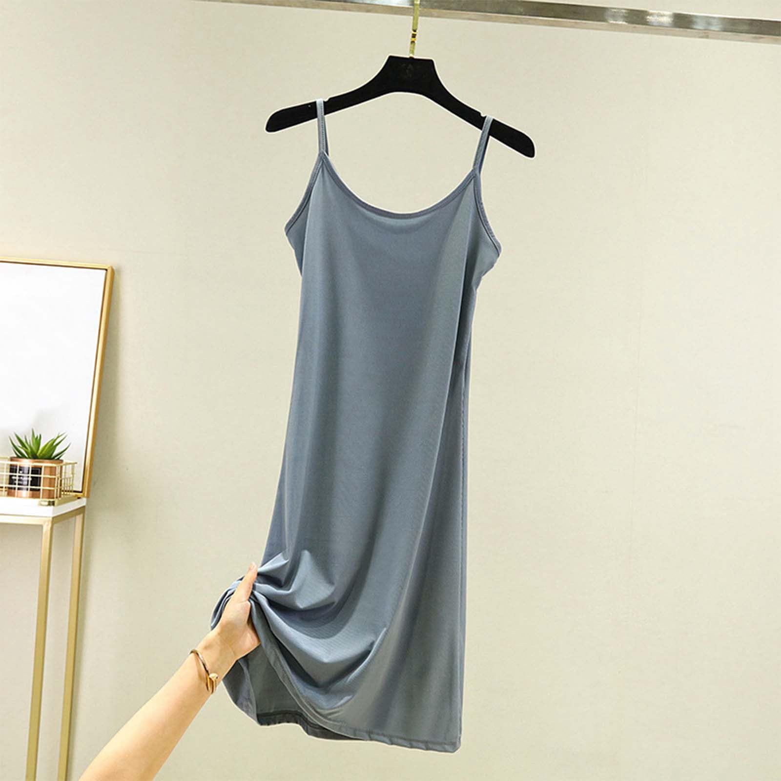 Générique Nuisette Longue Femme Soie Sensuelle Chemise de Nuit Femme Sexy Chic col en u Robe de Chambre Femme sans Manches Bretelles Spaghetti Sling Vêtements de Nuit Ete Lingerie Couleur Unie