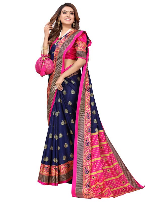 Image of SIRIL Women's Poly Silk Printed Saree With Blouse