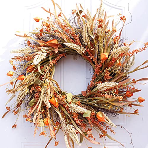 LLGL Couronne d'automne de Porte d'entrée de 24 Pouces, Guirlande de récolte d'automne d'oreille de blé doré, Convient pour Halloween, Pâques, Thanksgiving, décoration intérieure et extérieure Cover