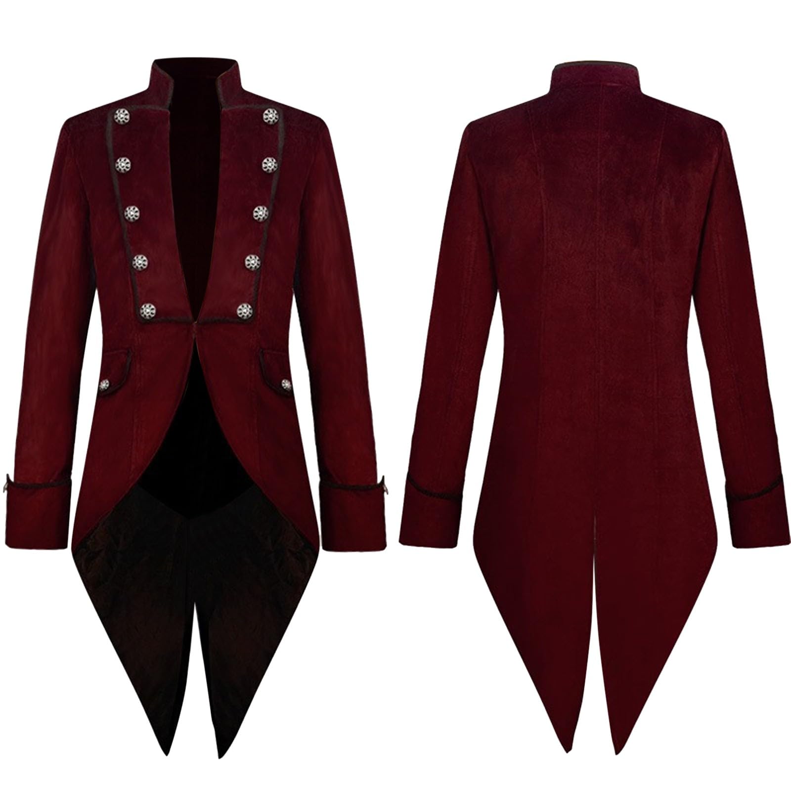 Steampunk Jacket Men's Renaissance Gothic Tuxedo Red Victorian Court Coat Loose Fit Classic Halloween Medieval Pirate Vampire Cosplay Costume Fancy Dress Costume