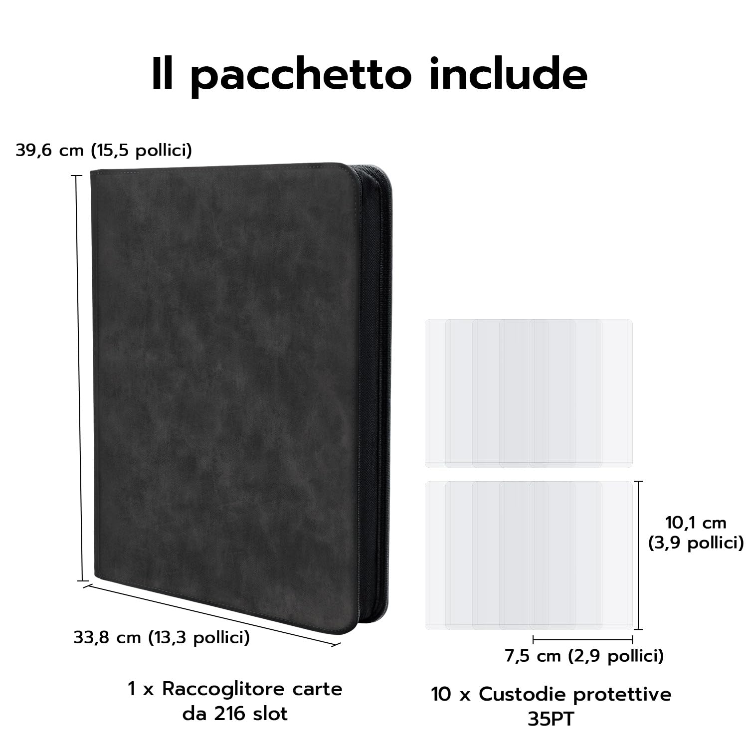 Raccoglitore Toploader,Album 9 tasche con 216 scomparti per Carte da Collezionabili con 10 Toploader, Libro Porta Carte per Carte Toploader 3"x4", Magic, YuGi Oh, MTG