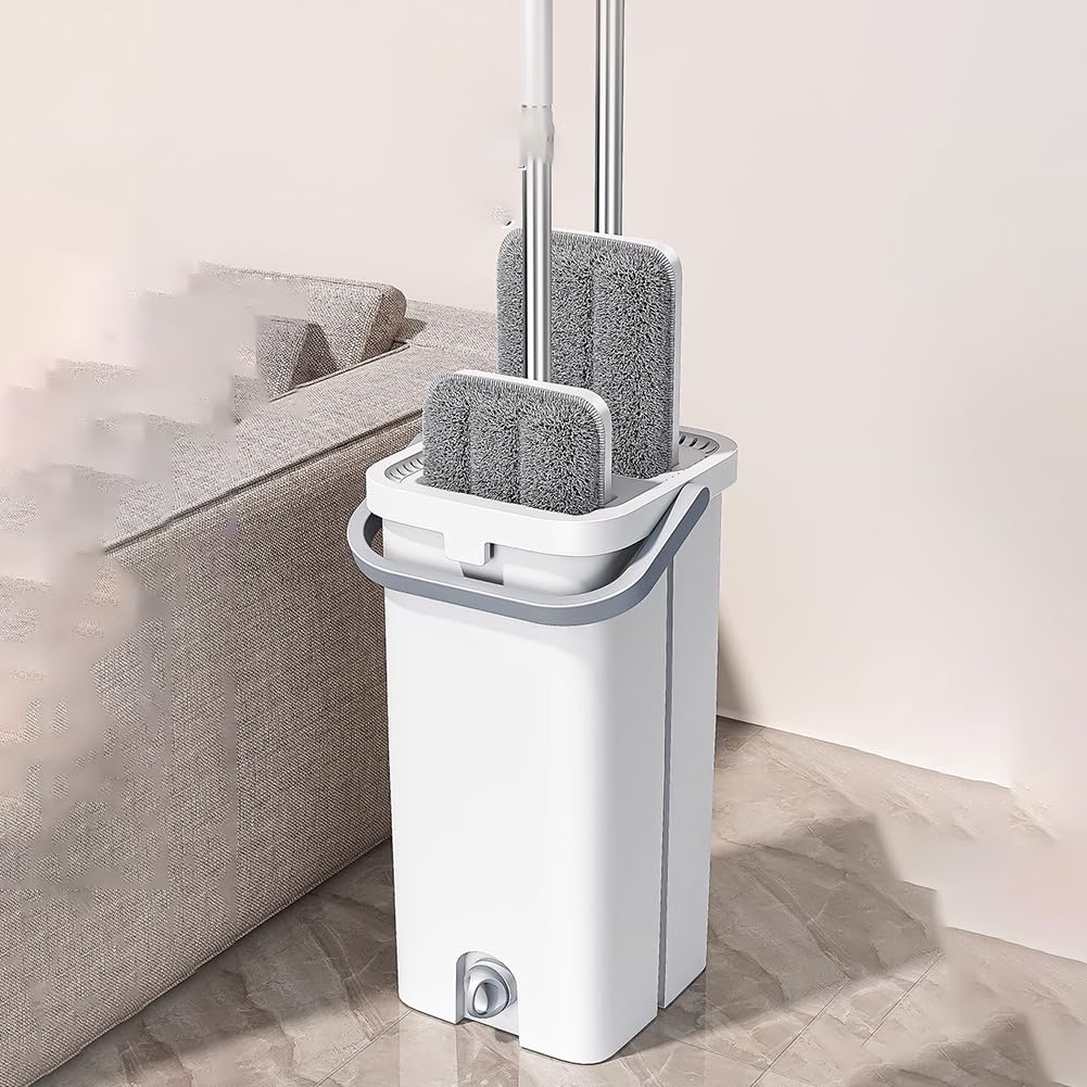 Zestaw mopów do separacji na mokro i na sucho, funkcja namaczania i wykręcania, 360 ° Spin Mop z metalowym uchwytem, 10 ściereczek do wymiany mikrofibry, wiadro do mopa domowego