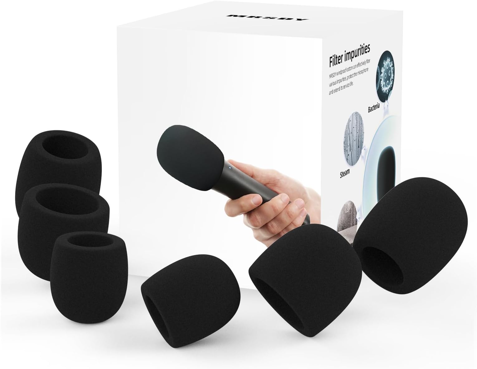 Microphone Cover, Reusable Microphone Pop Filter, Microphone Foam Windscreen for Most Handheld and Recording Microphones, Mic Shield Mask Accessories 6 Pack Black