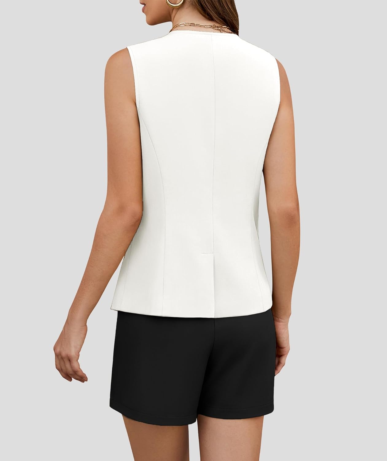 Casly Lamiit Women's Summer 2 Piece Short Sets Crew Neck Button Down Vest with Pockets for Business Casual Work Blazer Set - Image 4