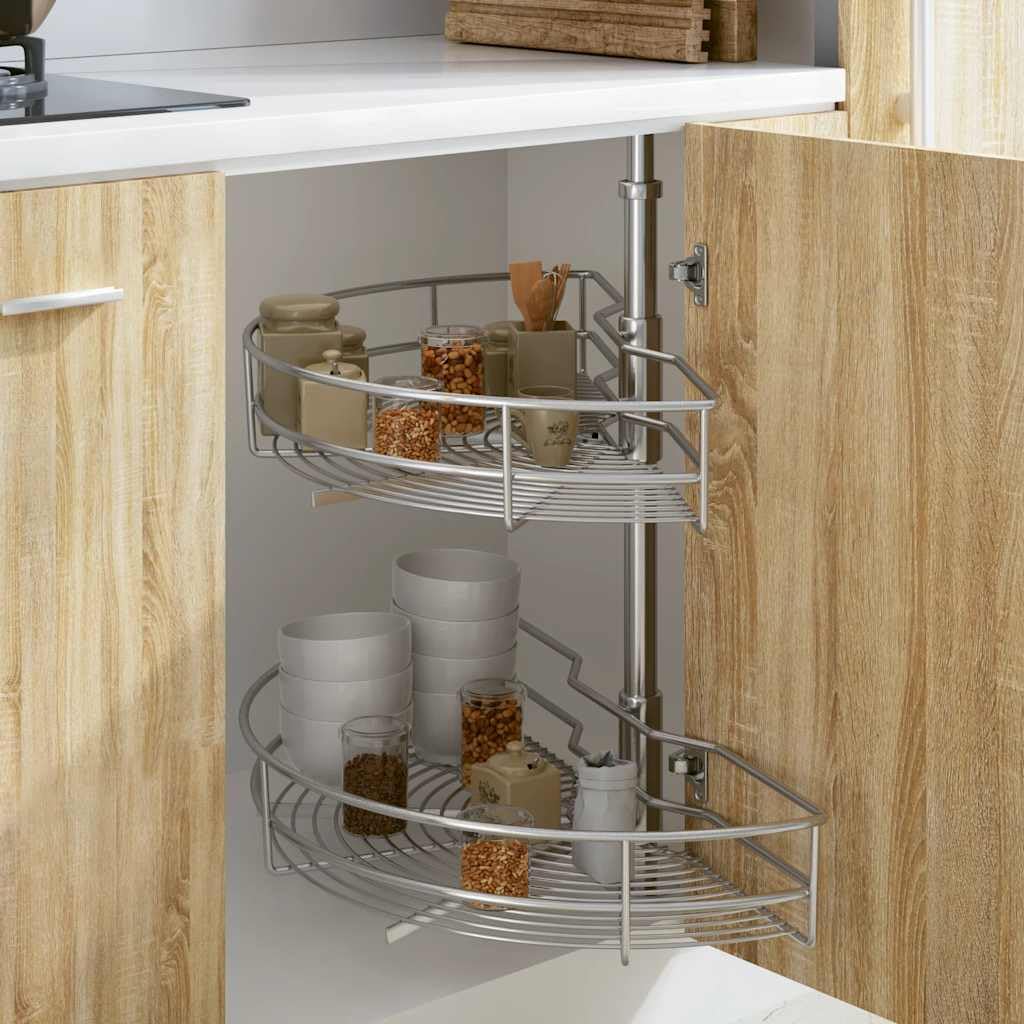 2-stufiger Küchen-Drahtkorb silbern aus galvanisiertem Draht 75x38x80 cm mit 180 Grad Drehfunktion und Montagezubehör für platzsparende Aufbewahrung und ordentliche Küchenorganisation