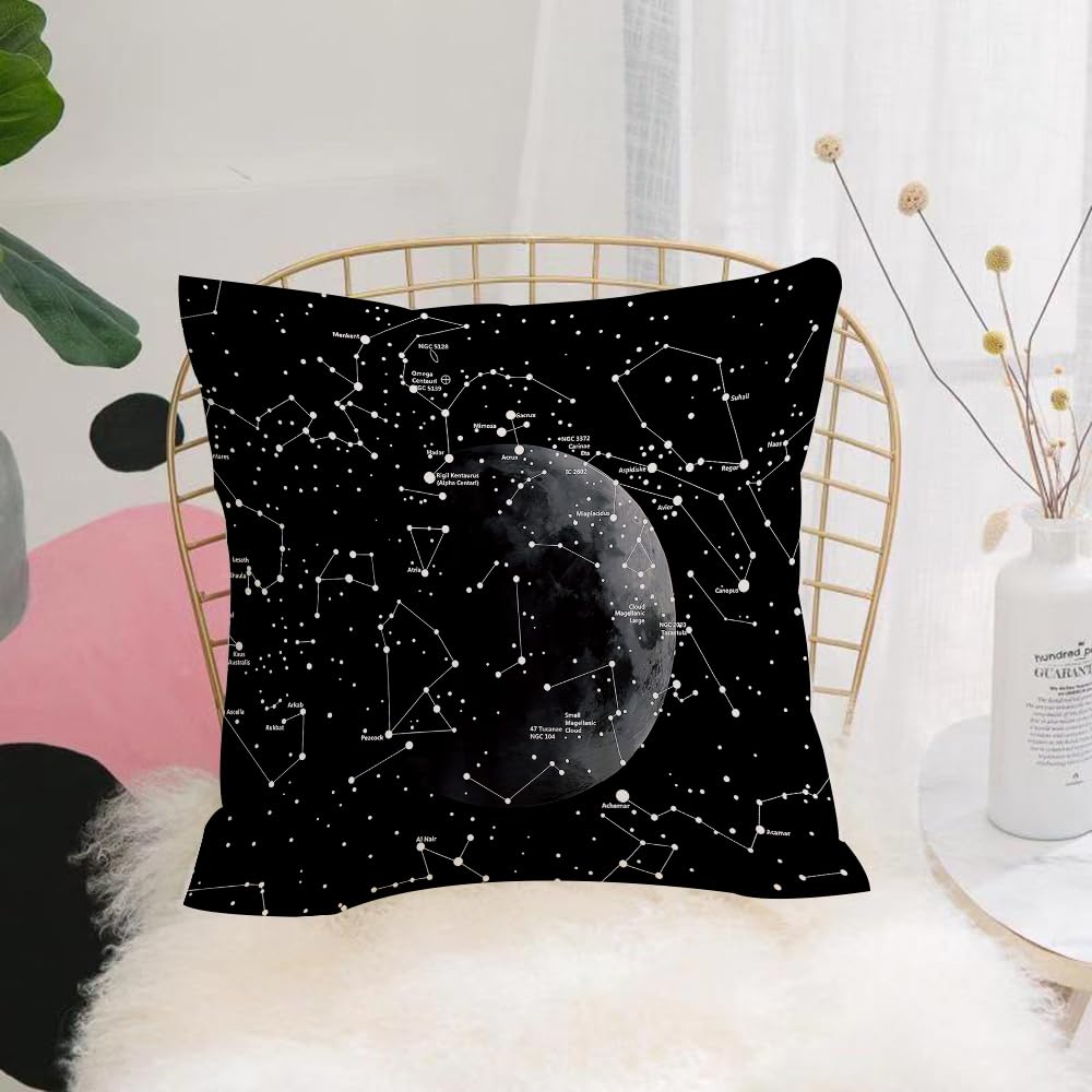 HYOSXW Cushion Cover,Throw Pillow Case Home Decorative for Living Room Bedroom Sofa Chair 16X16 Inch,Constellation of the Moon Astronomy in Black and White,Pillowcase 40X40cm