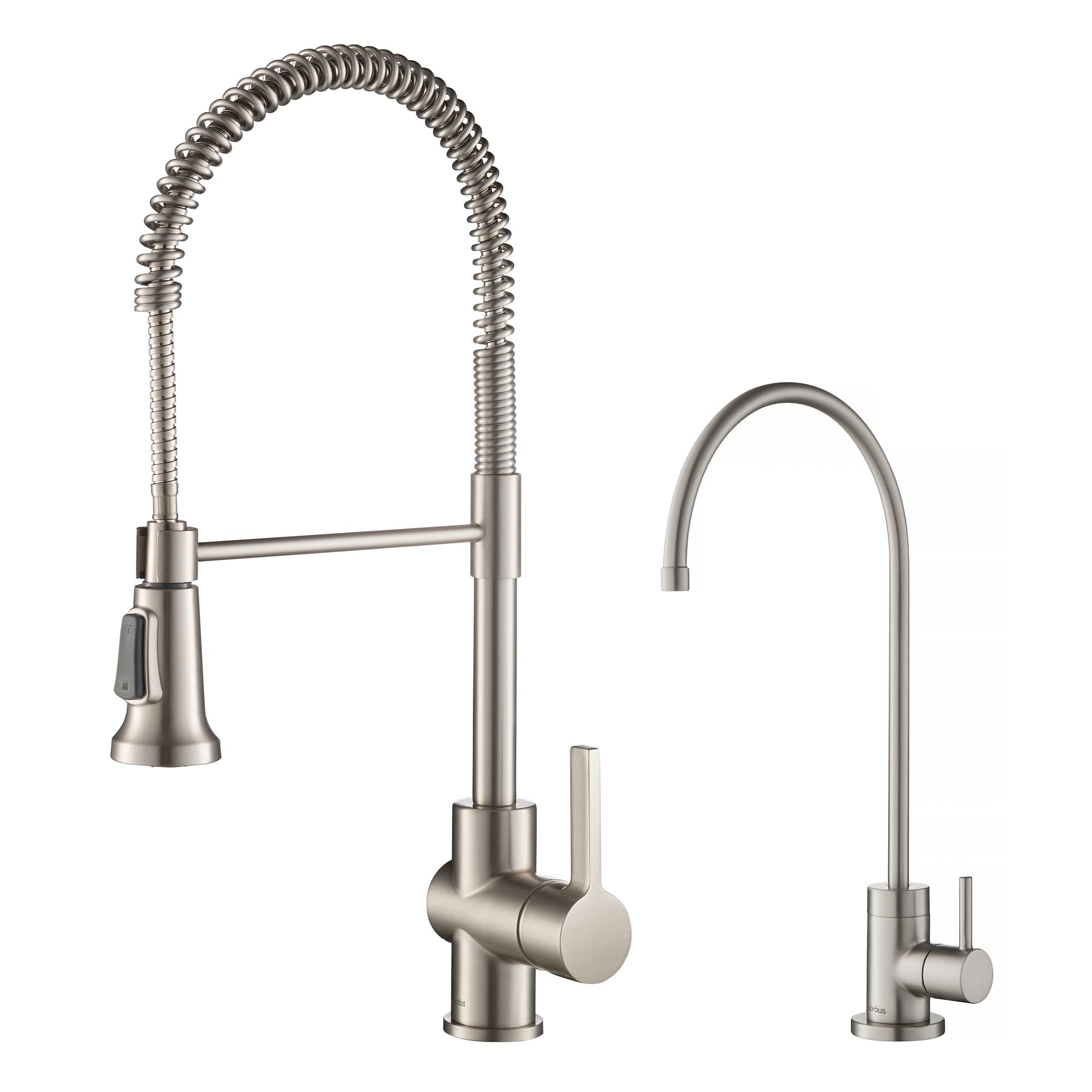 KRAUS Britt Commercial Style Kitchen Faucet and Purita Water Filter Faucet Combo in Spot Free Stainless Steel, KPF-1690-FF-100SFS