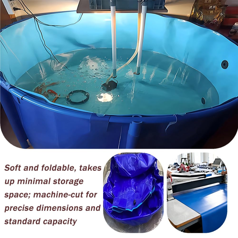 Zfmnoyev Laghetto Rotondo Pieghevole per L'allevamento di Carpe Koi, Grande Laghetto in Tela con Telaio in PVC, Laghetto da Esterno per Lo Stoccaggio Acqua Destinato(1.5x1m/59.1x39.4in)