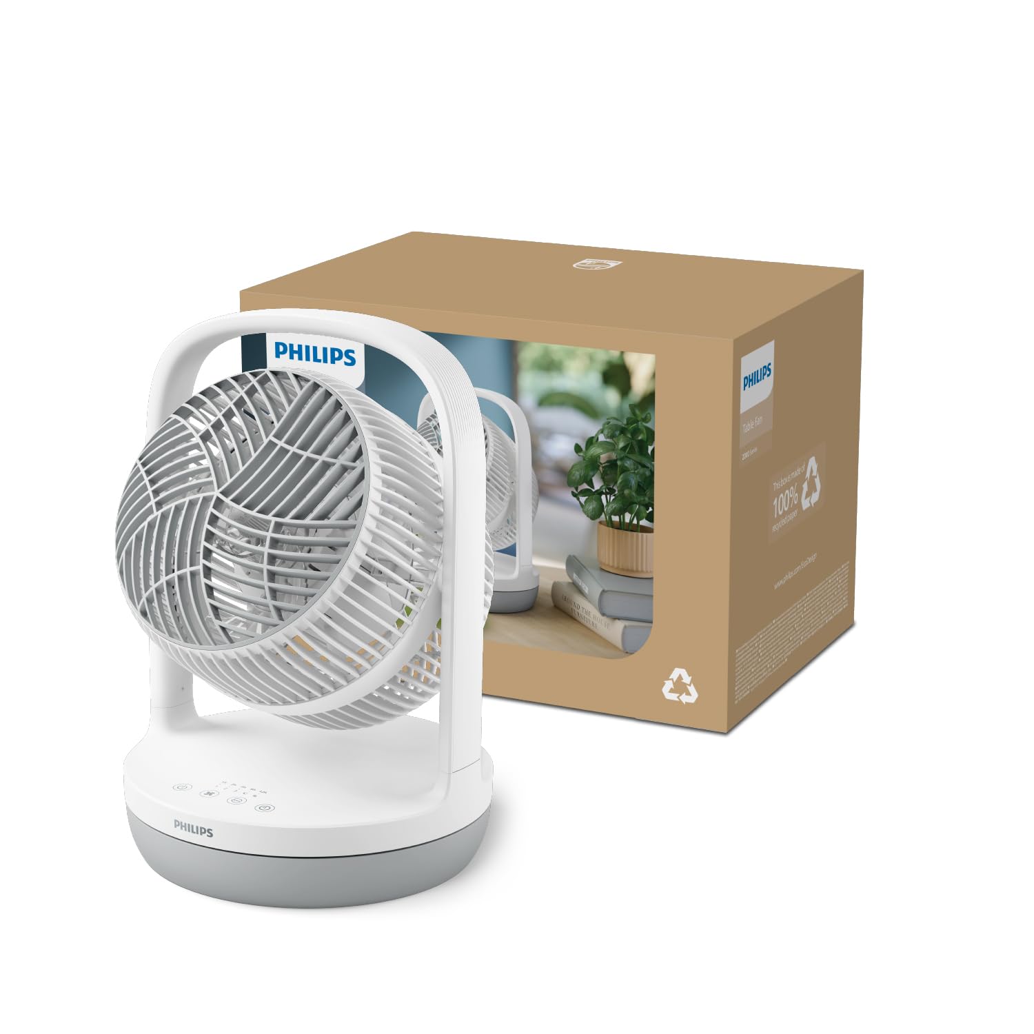 Philips Ventilatore da tavolo Serie 2000. Potente e ultra-silenzioso. 23 dB. Circolatore d'aria. Inclinazione regolabile di 180°.Timer 12 ore.CX2050, bianco. (Ricondizionato)