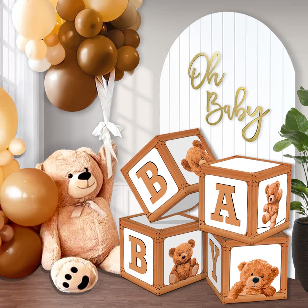 Ola Memoirs Teddy Bear Baby Shower Decor Boxes, 4 Brown Neutral Baby
