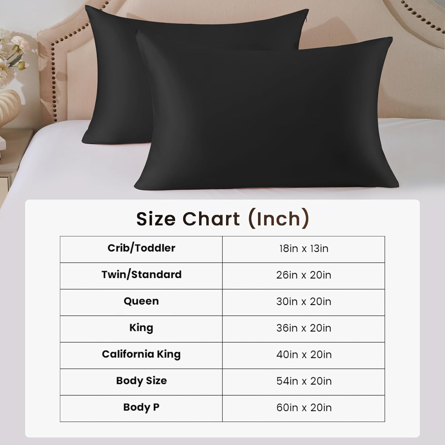 THXSILK 100% Natural Mulberry Silk Pillowcase for Hair and Skin Luxury 25 Momme 1 Pcs Silk Pillow Cases with Hidden Zipper Closure, Black, Queen