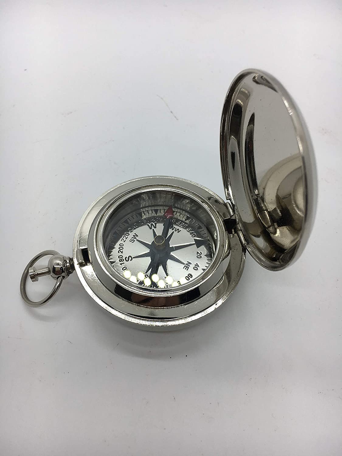 Handmade Brass Push Button Compass Chrome Finish Pocket Compass | Vintage Functional Marine Brass Magnetic Compass Unique Gift For Camping and Hiking Travelling Navigational Collectible Pocket Compass