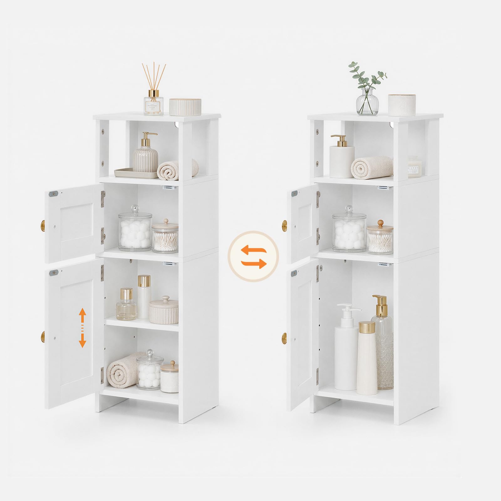 HOOBRO Armario de Almacenamiento para Baño, Mueble de Baño Estrecho y Compacto, Armario Alto Independiente con Estante Ajustable, para Lavandería, con Espacio Abierto y Oculto, Blanco EWT42BC01
