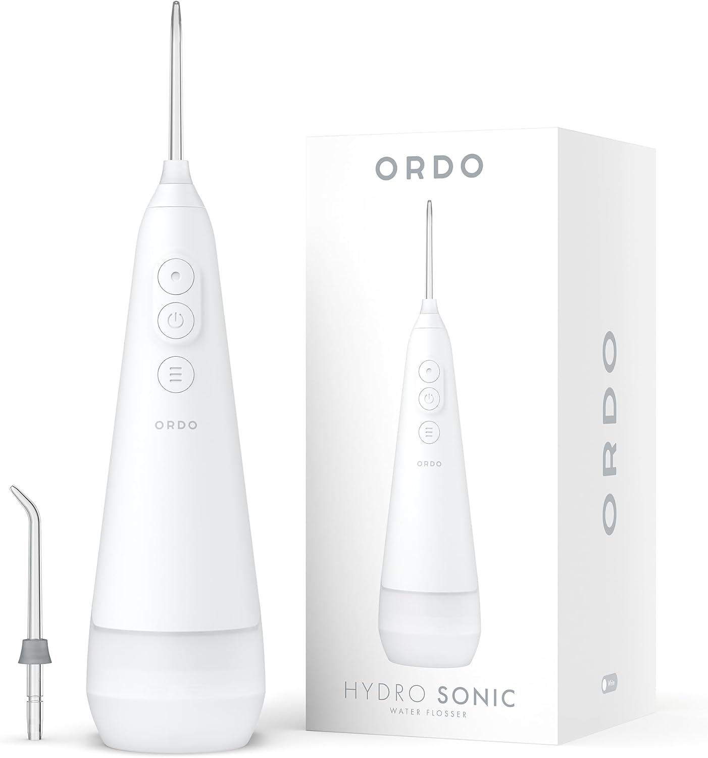 Ordo Water Flossers for Teeth, Cordless IPX7 Waterproof Oral Irrigator, 3 Pressure Settings, Portable, Rechargeable Electric Sonic Flosser, Dental Professional Recommended, White White/Silver