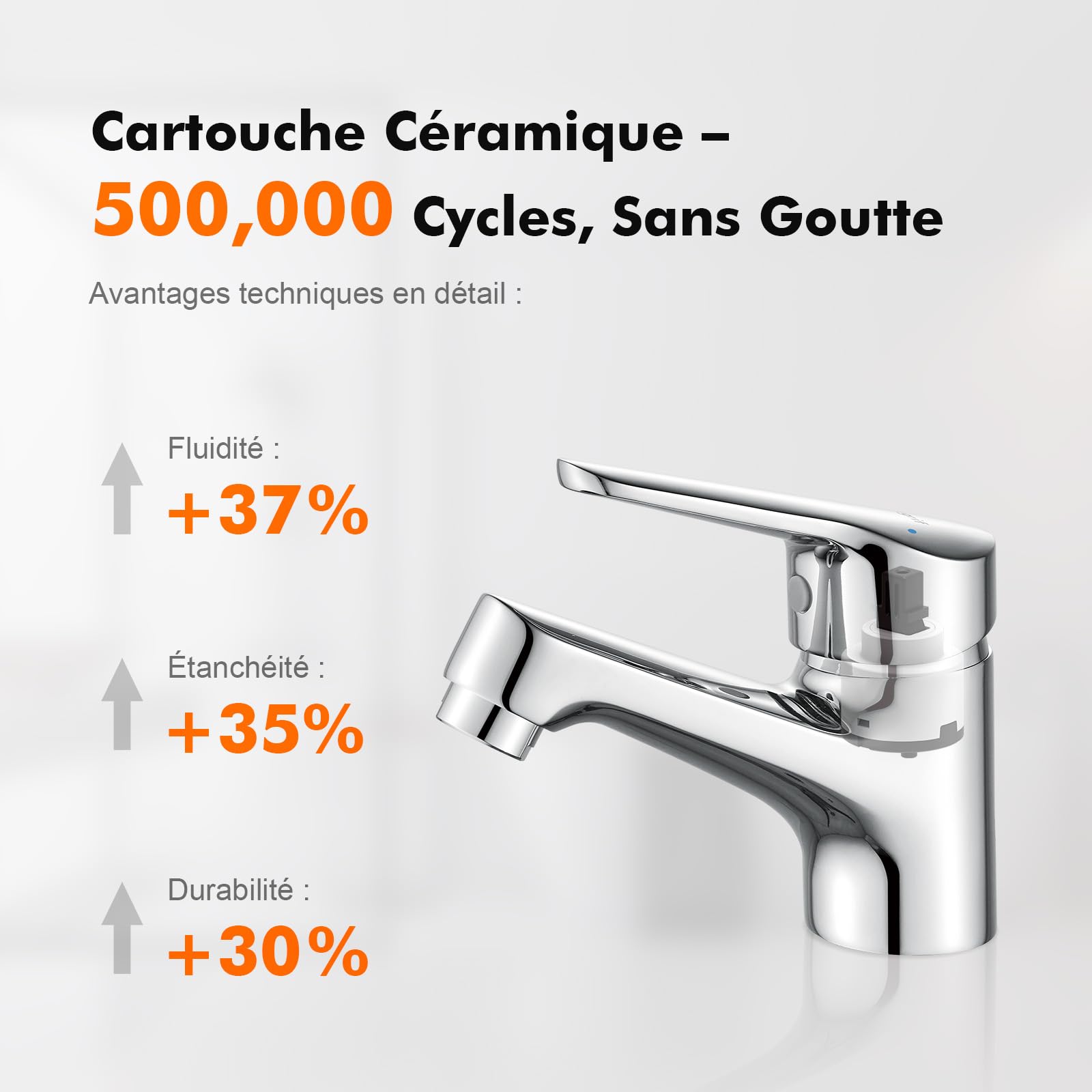 Ibergrif mitigeur salle de bain en laiton chromé | Connexion G trois huit, eau chaude et froide, design moderne
