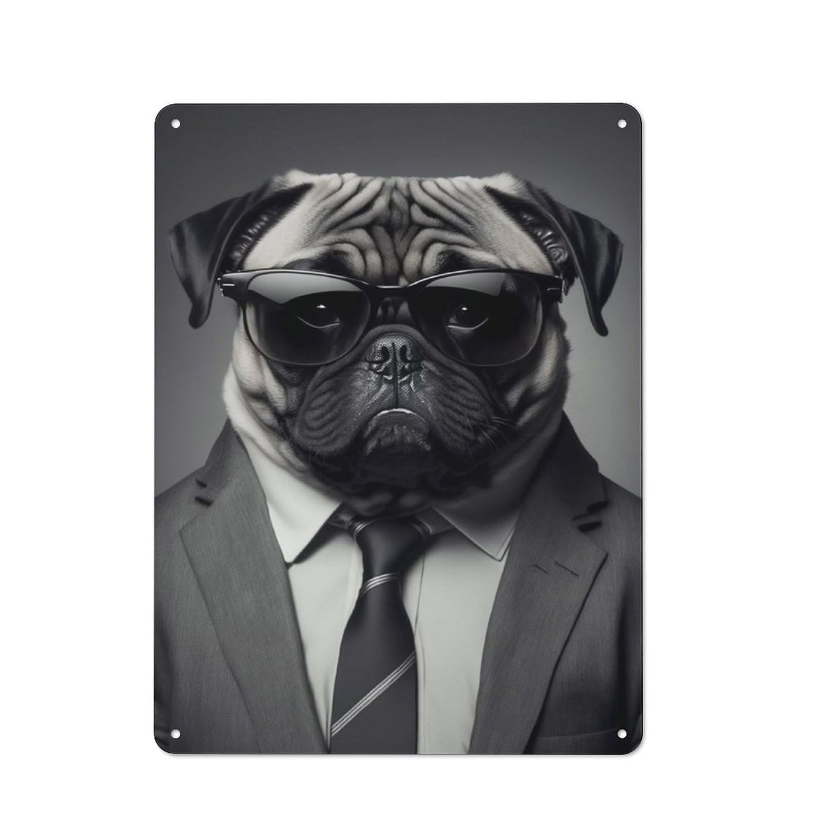 Tin Wall Plaque 40x30cm with Secret Agent Mr Pug for Guest Room Or Hallway, for Updating Guest Room And Hallway after Moving