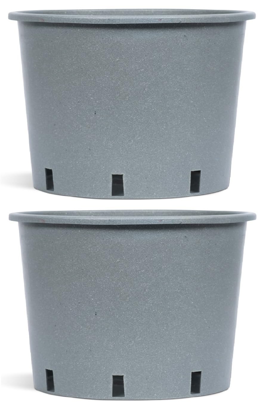 Muddy Hands Pack of 2 - Eco Friendly Heavy Duty Green Plastic Plant Pots Outdoor Garden Round Nursery Herb Flower Planters (Made from Recycled Plastic) (25 Litre)