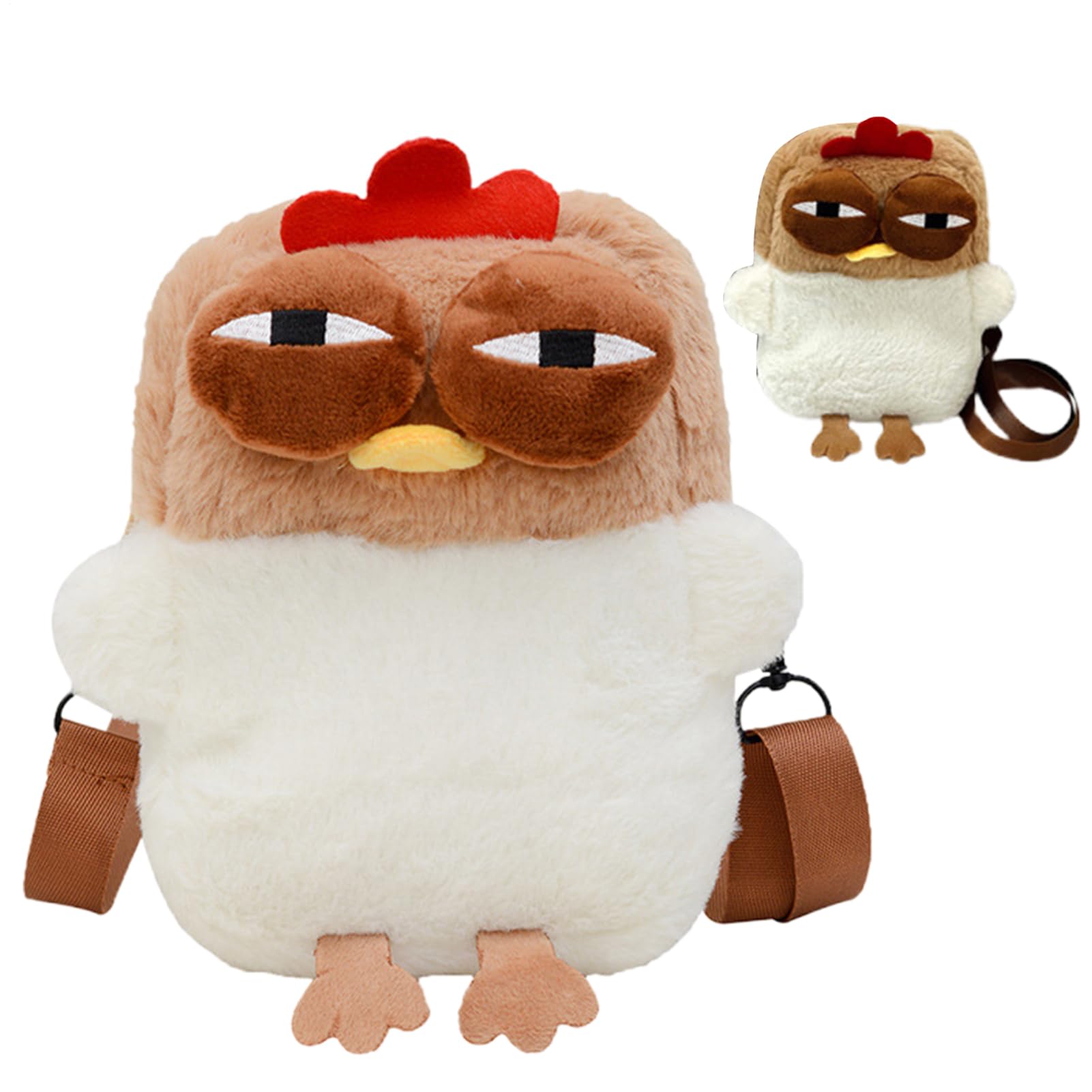 Chicken Shoulder Bag, Zipper Plush Animal Purse, Soft Stuffed Bag, Compact Cross-Body with Adjustable Strap, Ideal for Kids, Toddler, Boys, Girls, Travel, School, Playtime