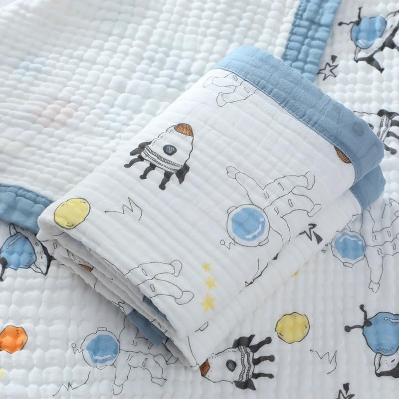 Pure Organic Cotton 6 Layer Muslin Blanket for Baby | Ultra-Soft Swaddling Towel for Newborns and Toddlers |110 X110 Cm | 0-3 Years (Fix Design), Pack of 1, Multicolor (Space)-picture-14