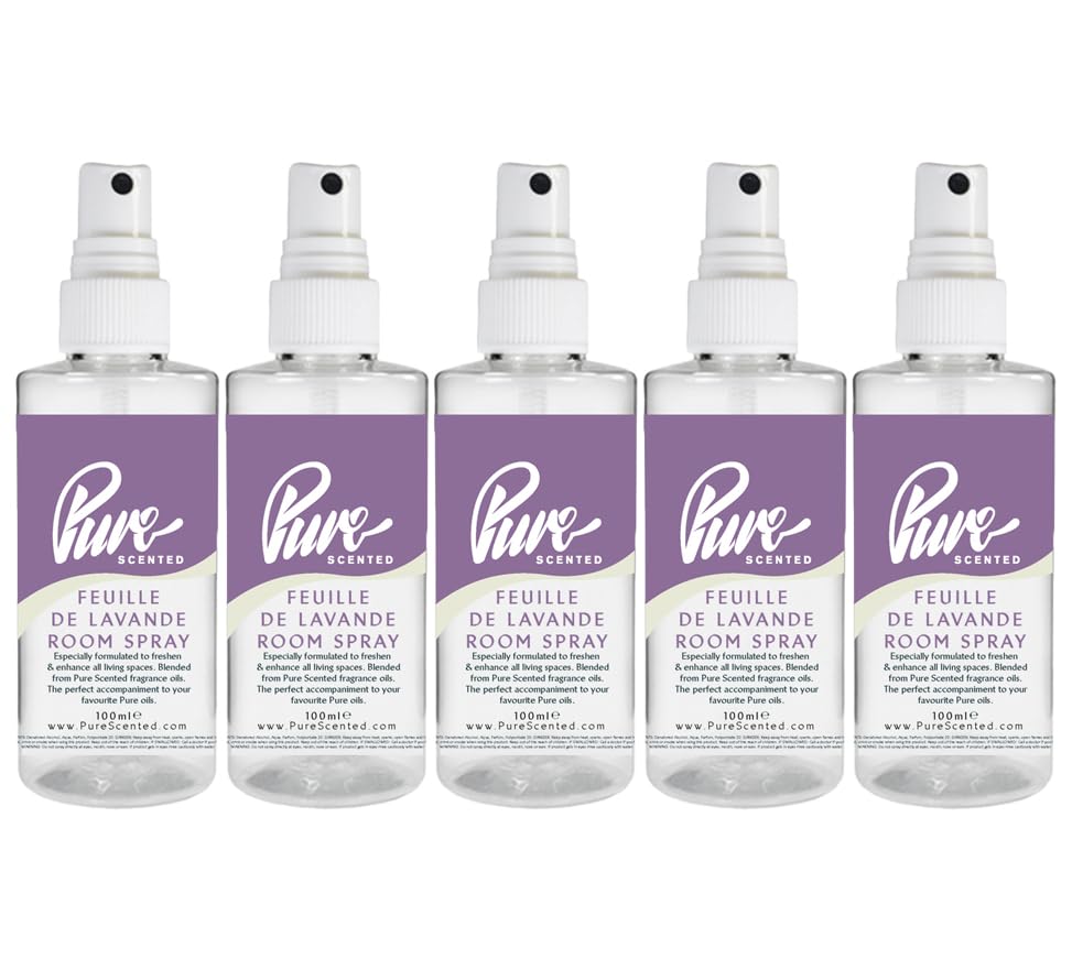 Pure Scented 500ml Room & Fabric Sprays 5 x 100ml Suitable For Home, Car, Caravan, Work, Gym Bags, Odour Eliminators (5 x 100ml, Feuille De Lavande)