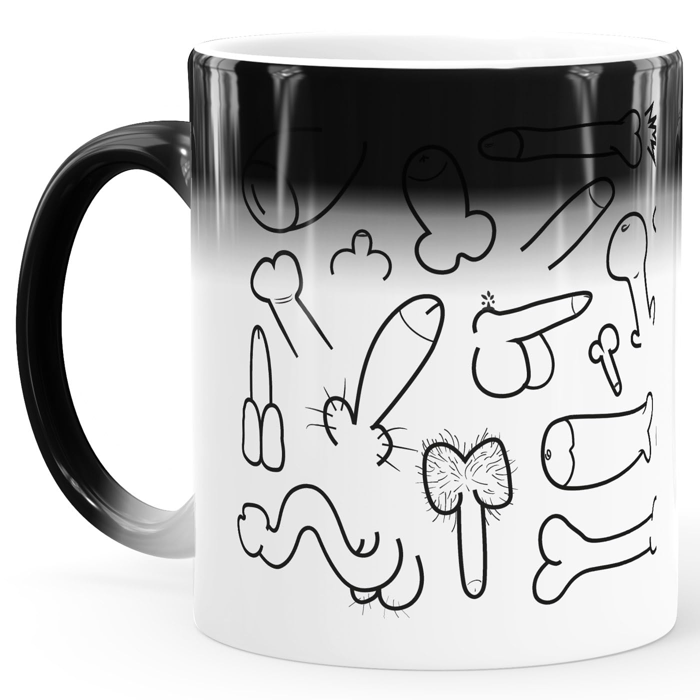 MoonWorks® Zaubertasse Farbwechsel Tasse Penis-Muster Fun-Motiv Pimmel-Becher Bürotasse Aufdruck lustig Weiss Magic-Tasse