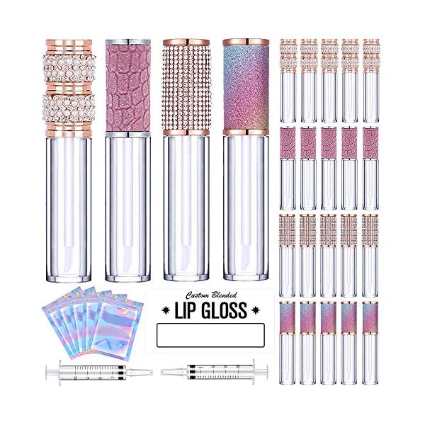 20-Pack-Diamond-Lip-Gloss-Tubes-with-Wand-5ml-Empty-Rhinestone-Lip-Gloss-Containers-Cute-Lipgloss-Bottles-Crystal-Lip-Gloss-Supplies-Kit-2pcs-Syringes-5pcs-Mylar-Bags-Labels-for-DIY-Lip-Gloss-Base AMORIX 20 Pack Diamond Lip Gloss Tubes with Wand 5ml Empty Rhinestone Cute Lipgloss Bottles/Containers Crystal Lip Gloss Supplies Kit + 2pcs Syringes + Labels for DIY Lip Gloss Base