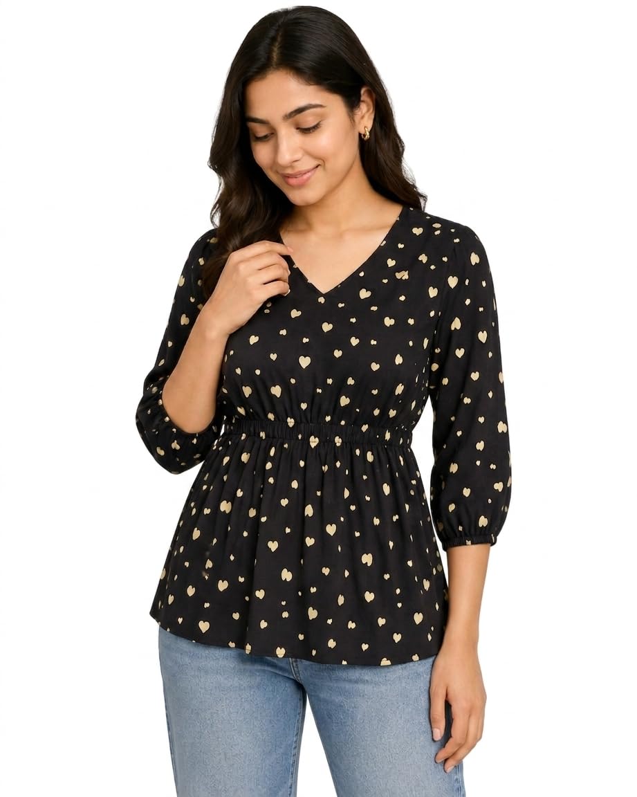 Project elios Crinkle Rayon with Heart Print Women's Tunic Tops-picture-56