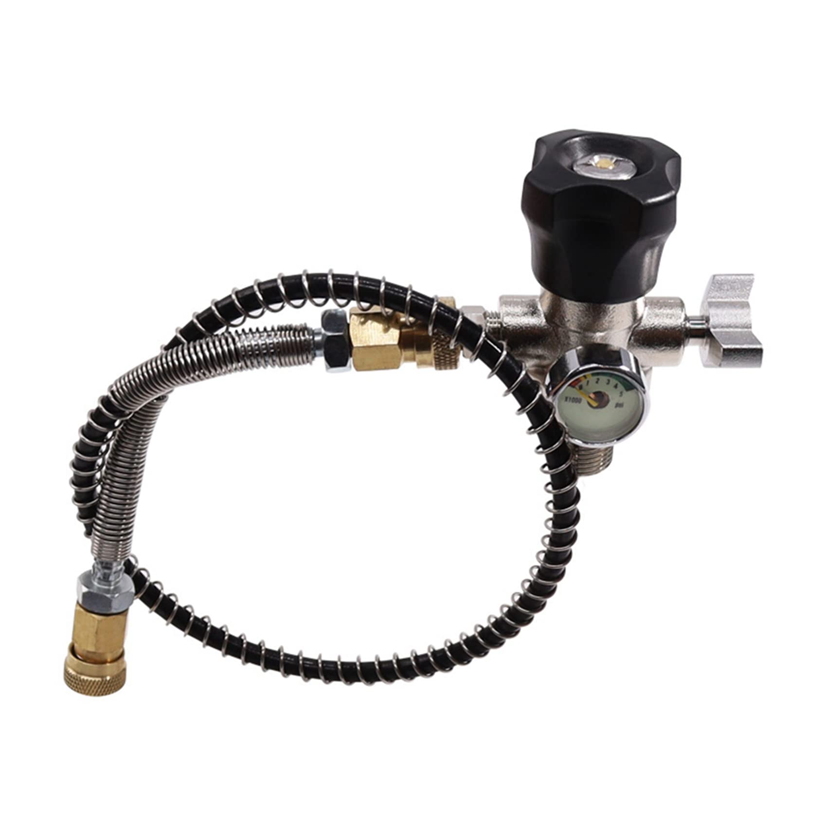 Produktbild von Druckregler-Zylinderventil Für Lufttanks – Einstellbar 0–2800 Psi, 5/8-18UNF Oder M18x1,5, Edelstahl, Inkl. Manometer 0–5000 Psi