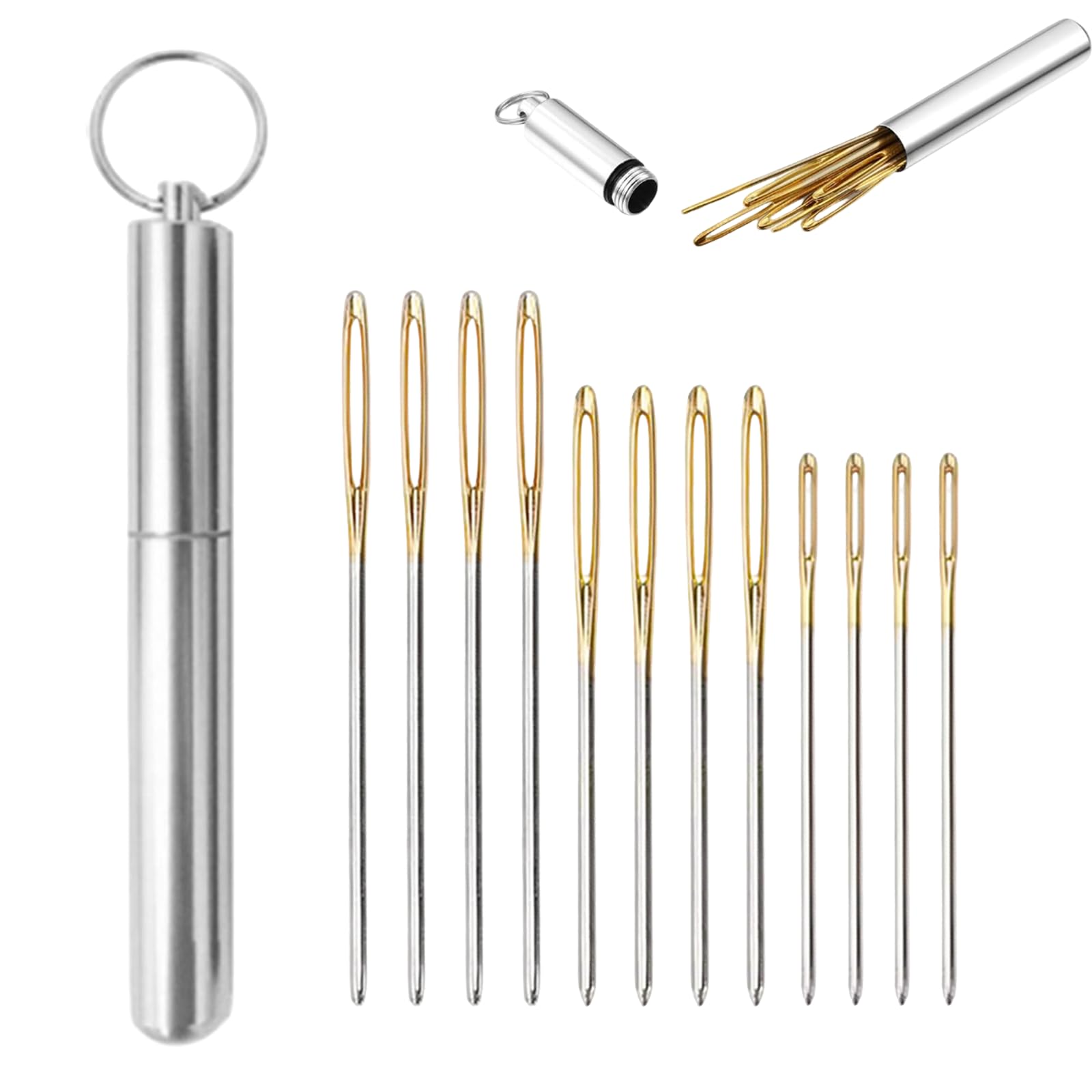 12PCS Large Eye Blunt Sewing Needles,Embroidery Needles,Tapestry Needle,Stainless Steel Yarn Knitting Needles,Embroidery Hand Sewing Needles,with Storage Tube for Yarn Embroidery Cross Stitch