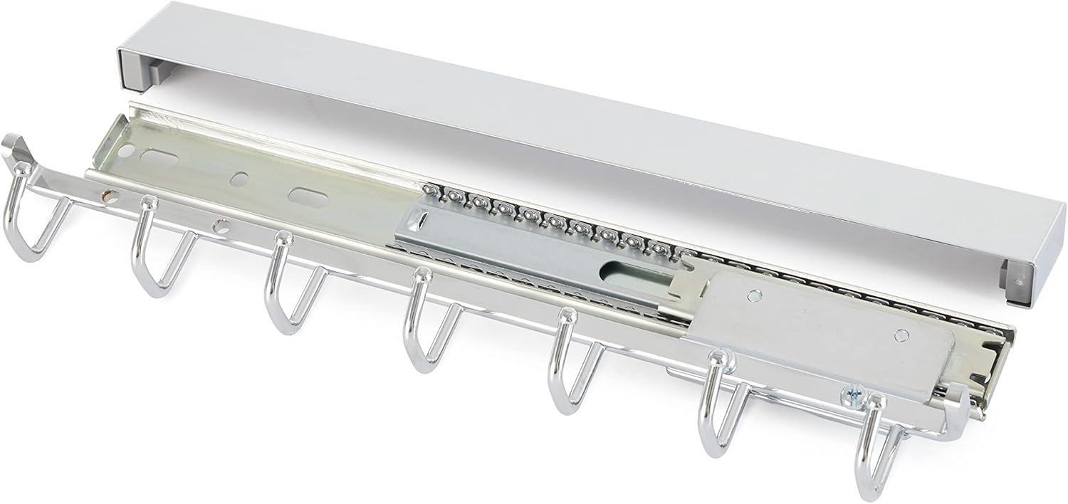 Chrome 14'' Sliding Belt and Accessory Rack with 7 Hooks