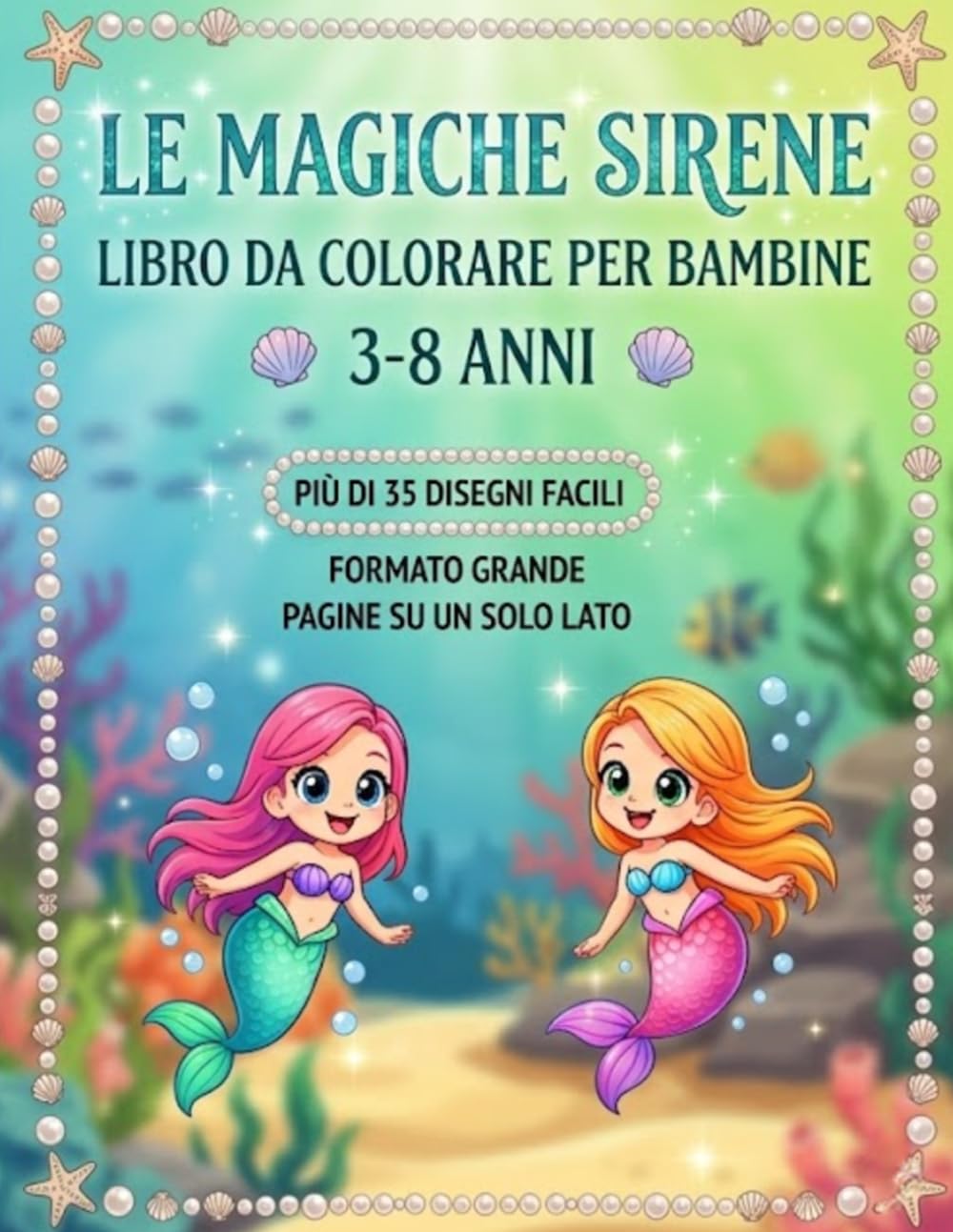 Sirene da colorare per bambine – Principesse del mare, tesori e magiche avventure sottomarine: Disegni semplici e divertenti | Immagini su un solo lato | Formato grande | 3-8 anni